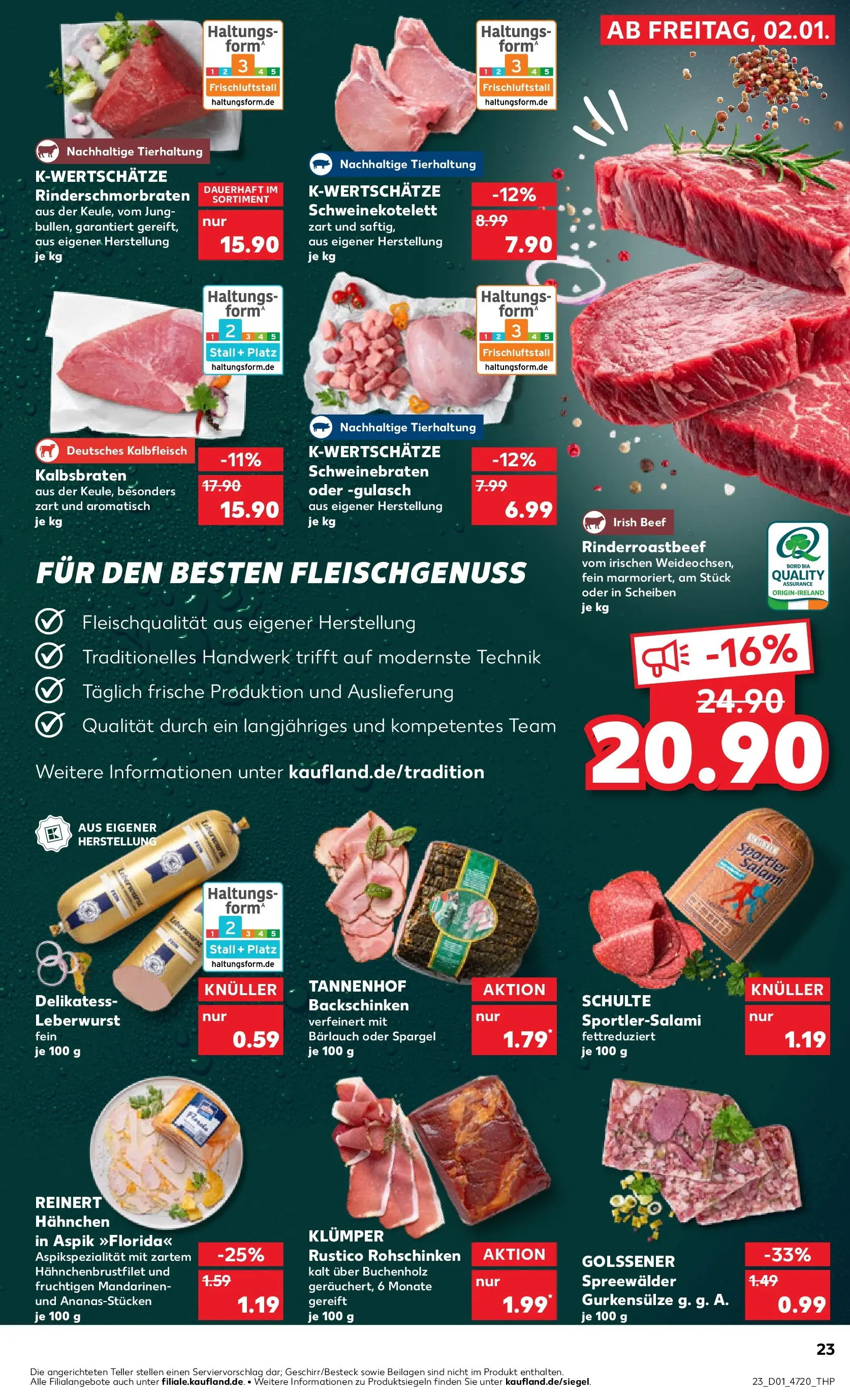 Prospekt Kaufland ab 02.01.2026 » Angebote Online zum Blättern | Seite: 23 | Produkte: Hahnchen, Mandarinen, Spargel, Salami