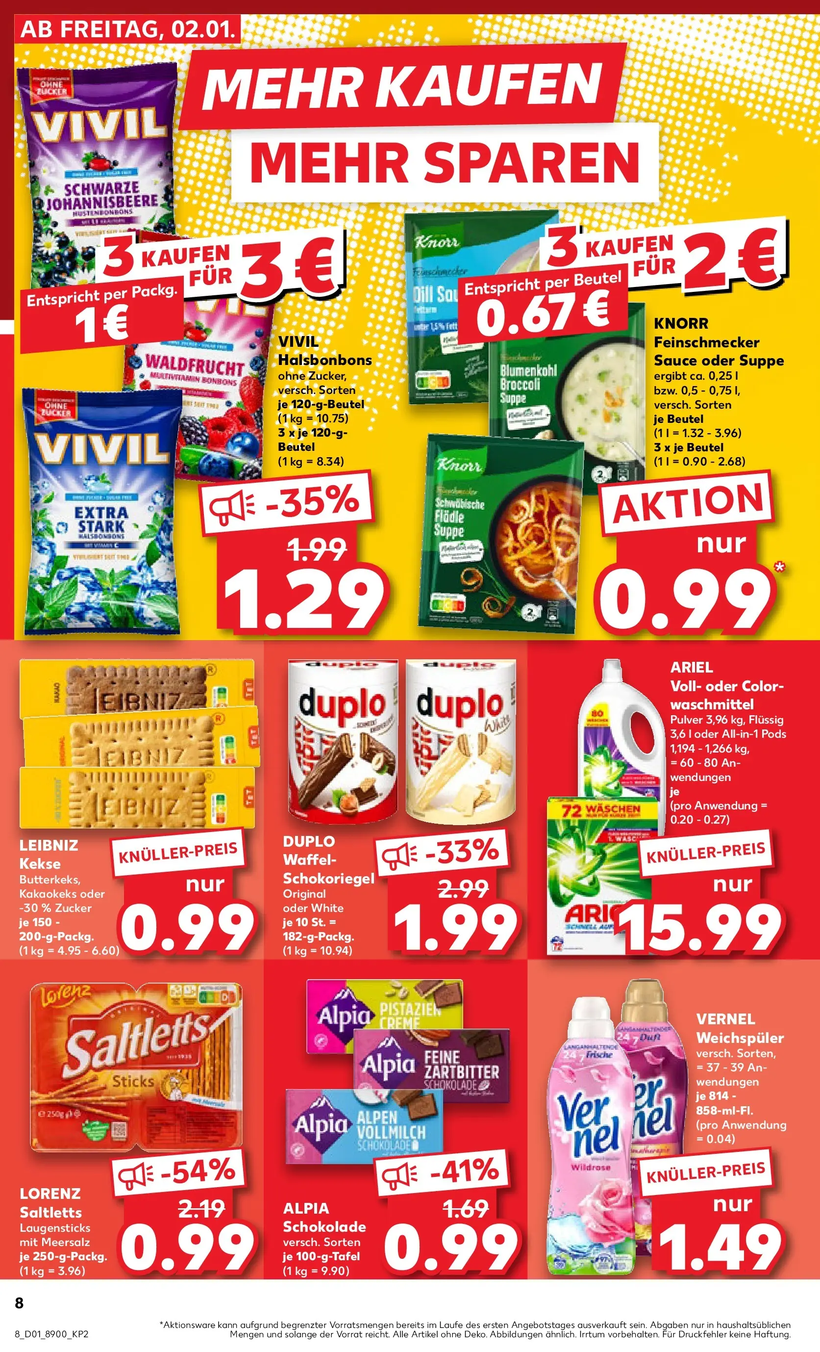 Prospekt Kaufland ab 02.01.2026 » Angebote Online zum Blättern | Seite: 8 | Produkte: Ariel, Knorr, Zucker, Kekse