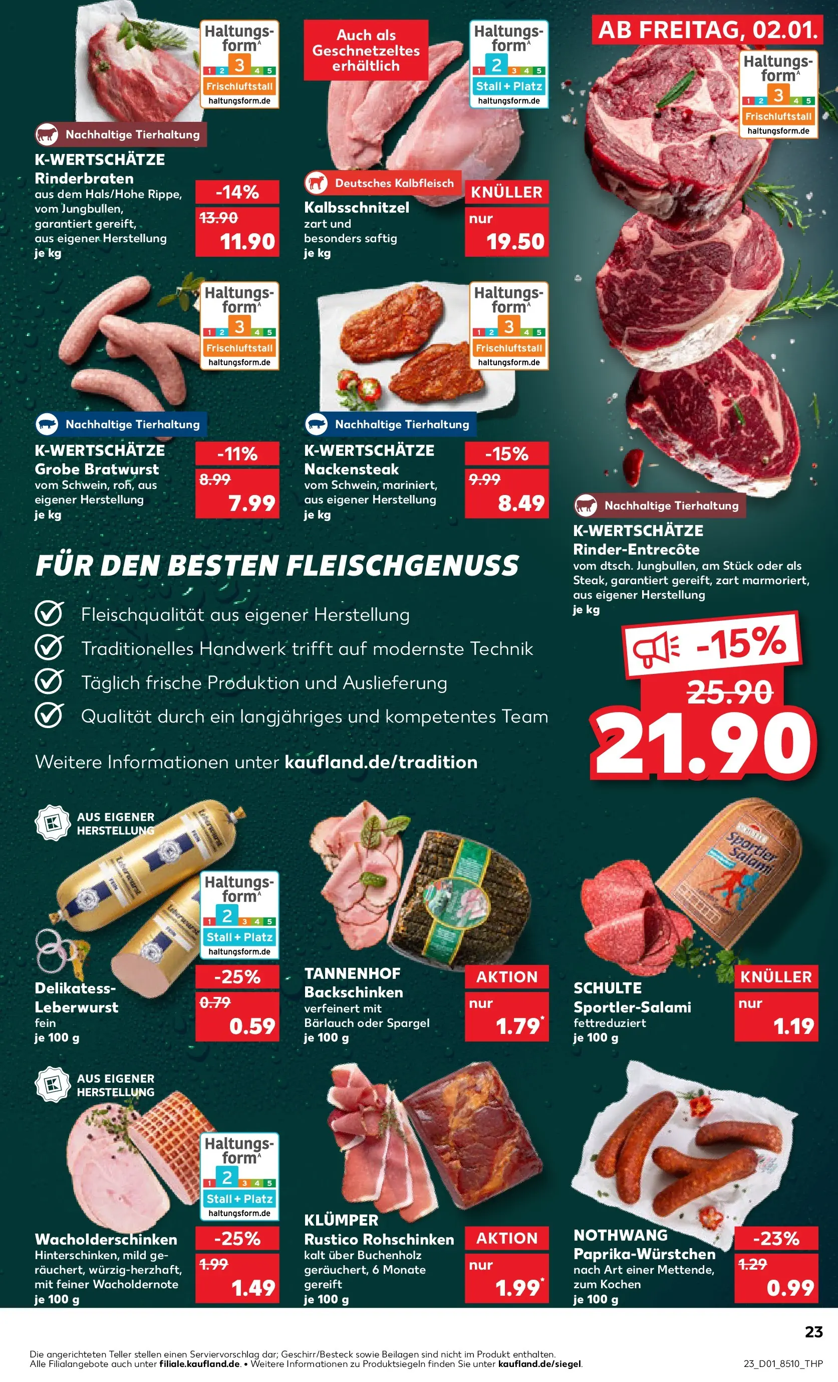 Prospekt Kaufland ab 02.01.2026 » Angebote Online zum Blättern | Seite: 23 | Produkte: Rinderbraten, Bratwurst, Spargel, Salami