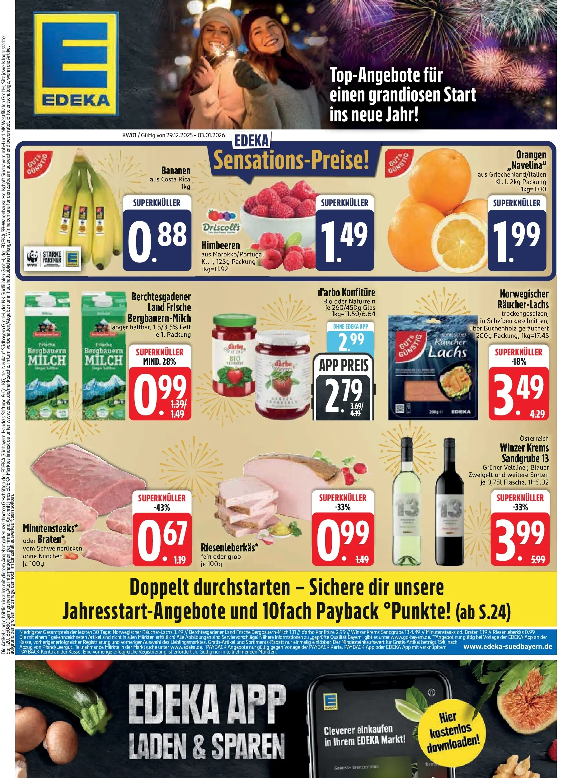 Edeka prospekt Regensburg	 (ab 28.12.2025) » Angebote Online | Seite: 3 | Produkte: Himbeeren, Milch, Bananen, Lachs