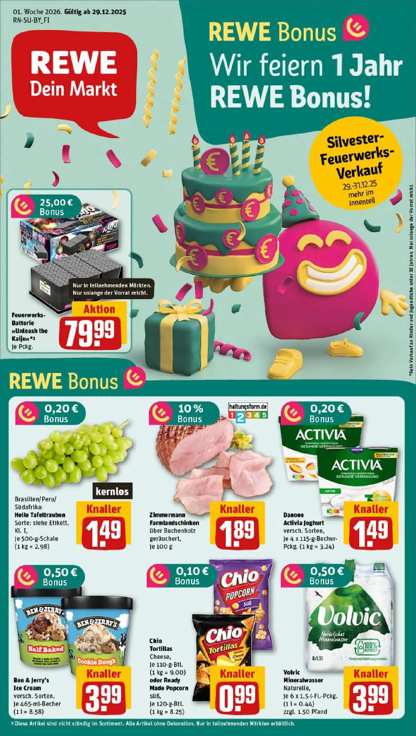 REWE Prospekt ab 29.12.2025 zum Blättern » Angebote | Seite: 1 | Produkte: Activia, Danone activia, Chio tortillas, Chips