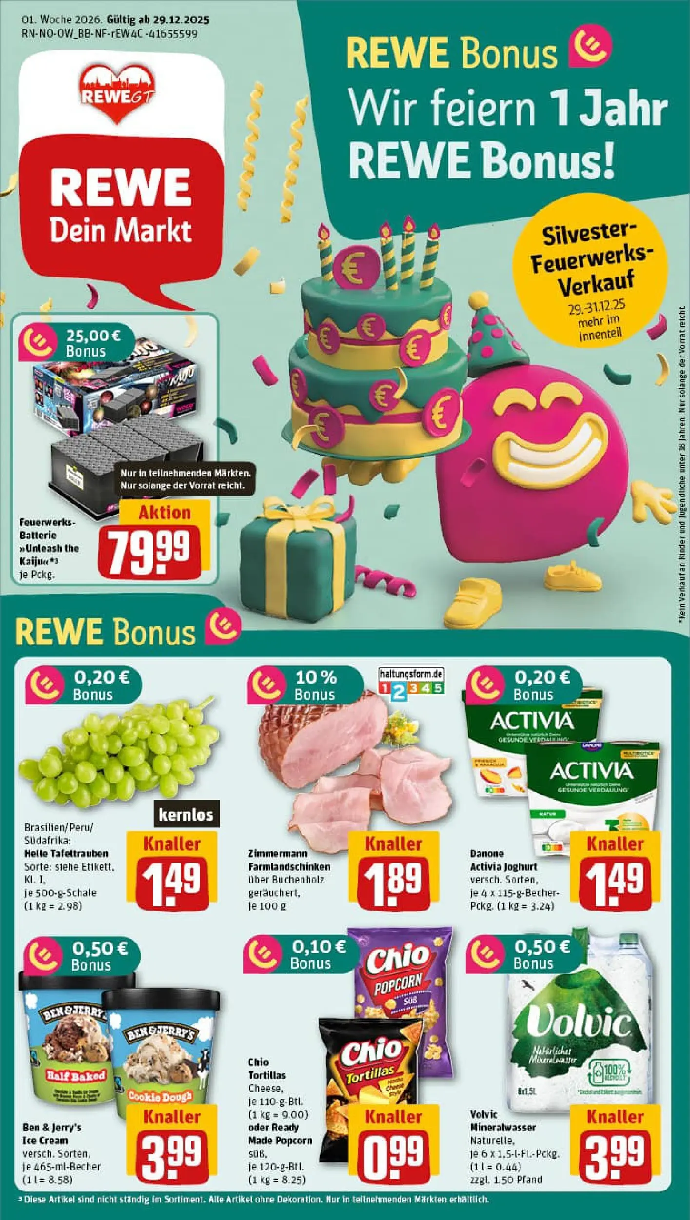 REWE Prospekt ab 29.12.2025 zum Blättern » Angebote | Seite: 1 | Produkte: Joghurt, Batterie, Ben & Jerry's, Chio tortillas