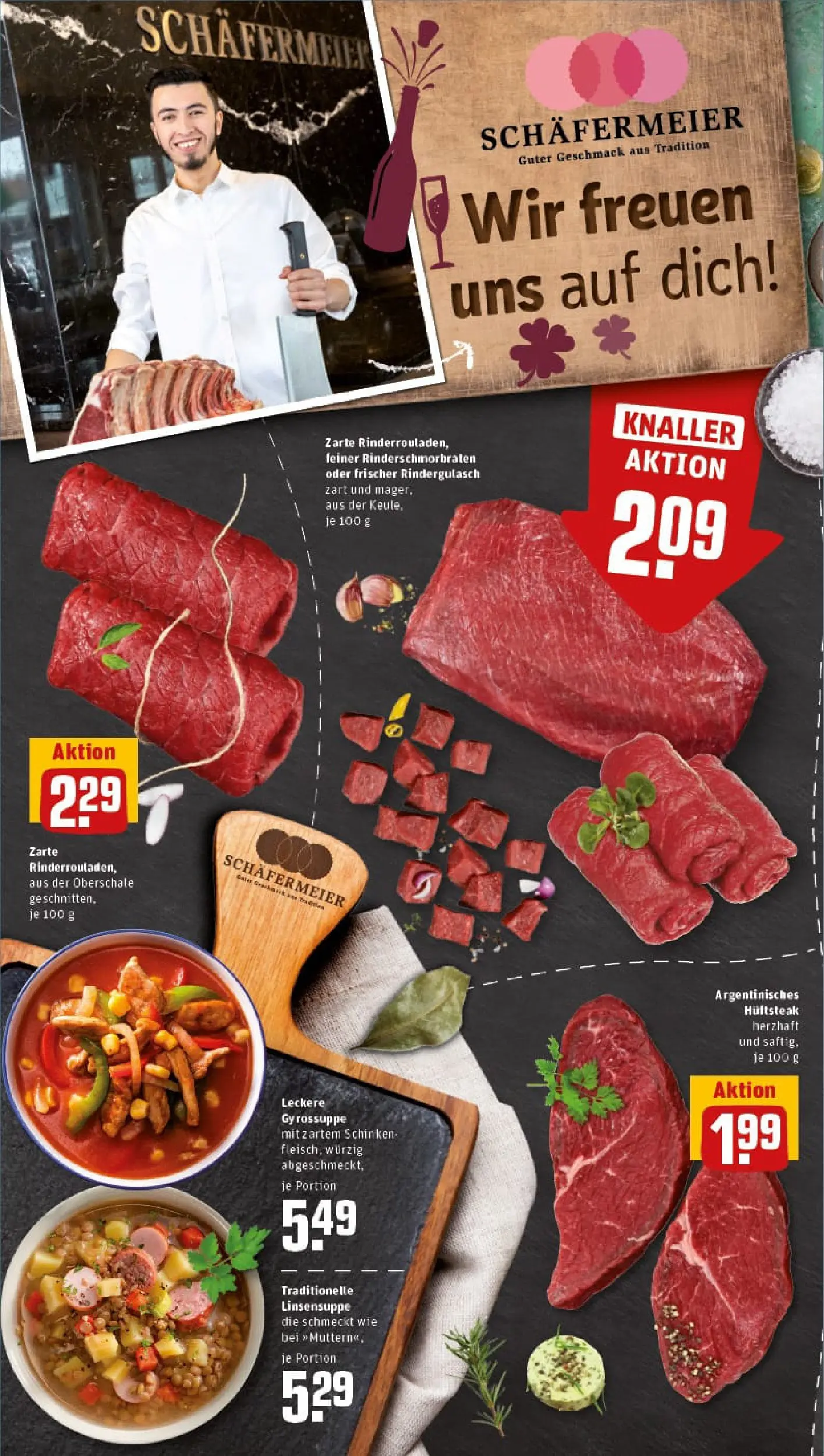 REWE Prospekt ab 29.12.2025 zum Blättern » Angebote | Seite: 8 | Produkte: Rinderrouladen, Rindergulasch, Schinken, Steak