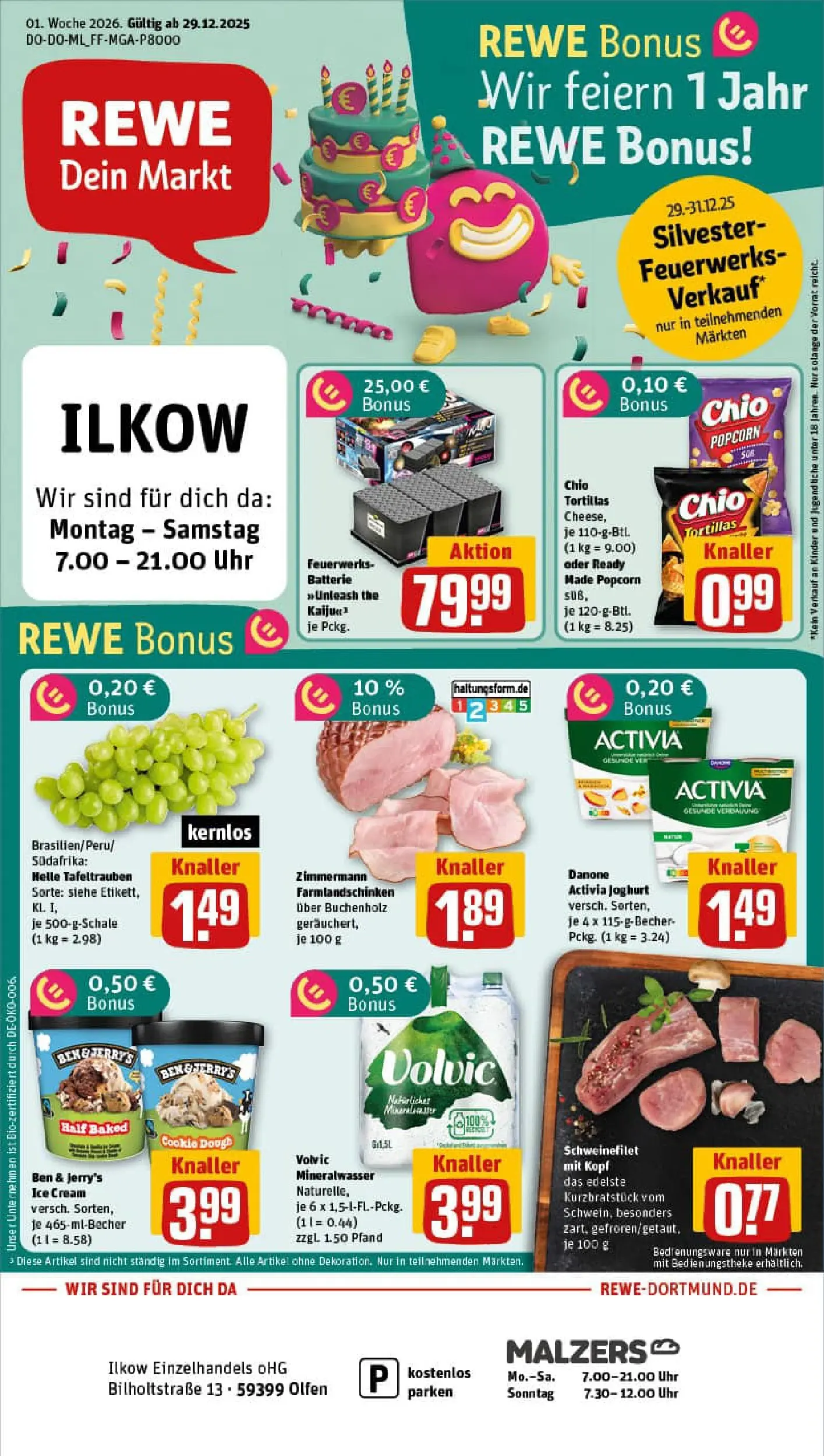 REWE Prospekt ab 29.12.2025 zum Blättern » Angebote | Seite: 1 | Produkte: Danone activia, Joghurt, Ben & Jerry's, Volvic