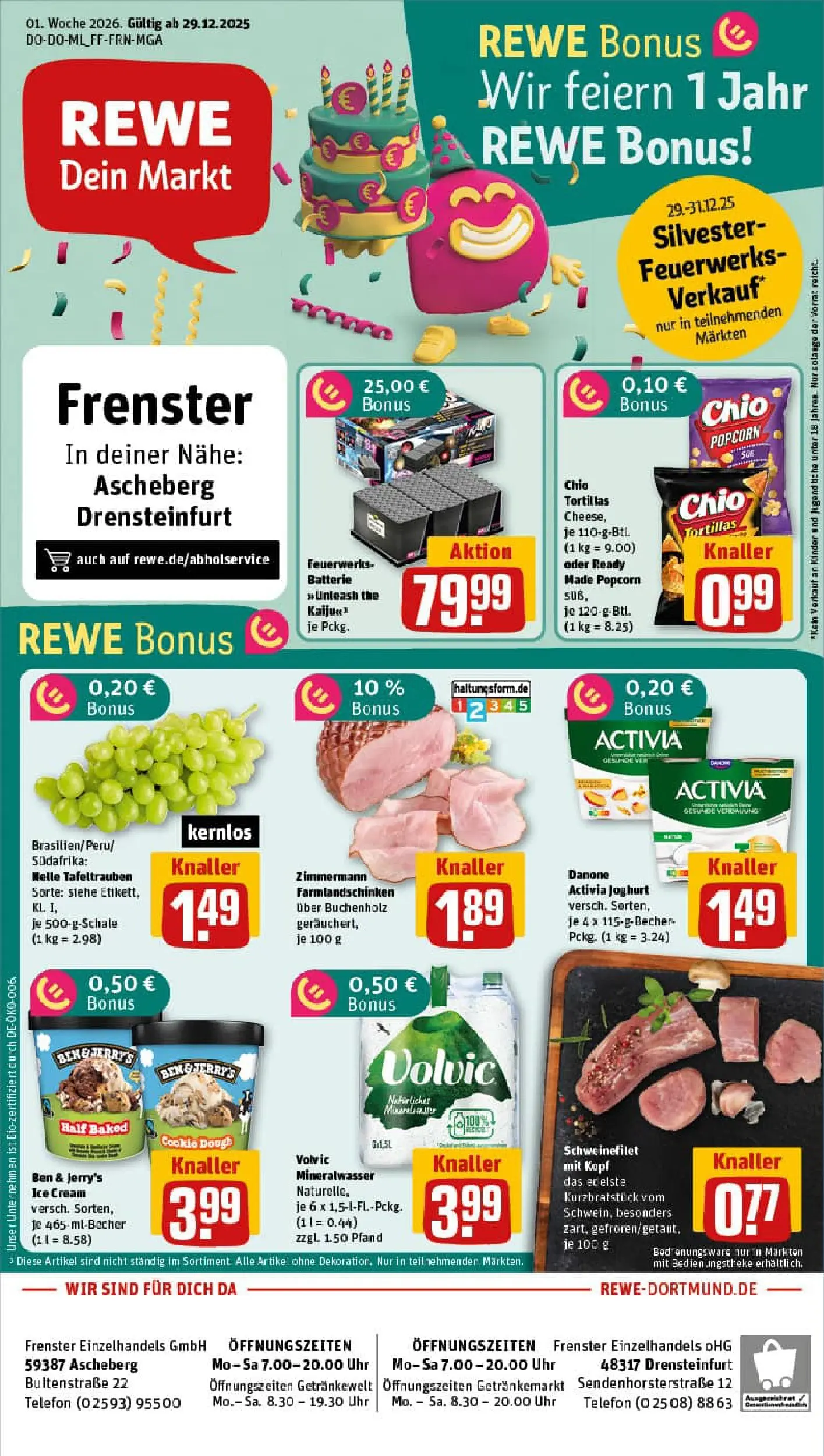 REWE Prospekt ab 29.12.2025 zum Blättern » Angebote | Seite: 1 | Produkte: Joghurt, Batterie, Schweinefilet, Volvic