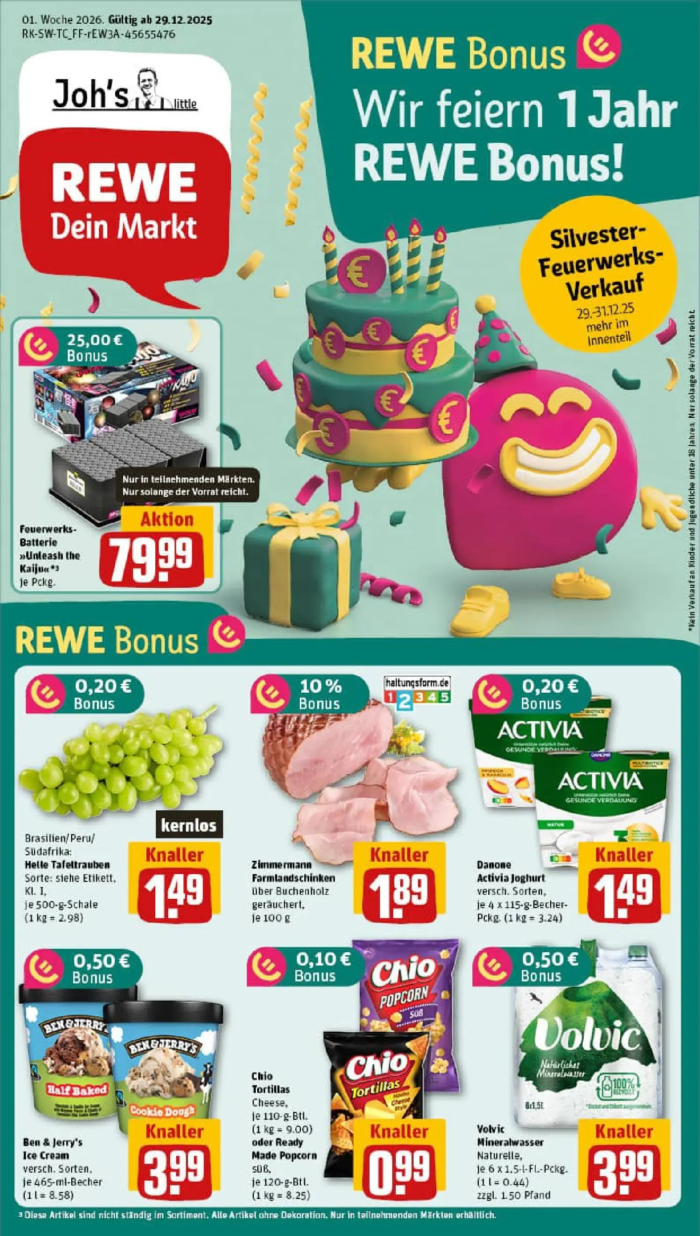 REWE Prospekt ab 29.12.2025 zum Blättern » Angebote | Seite: 1 | Produkte: Joghurt, Batterie, Ben & Jerry's, Volvic