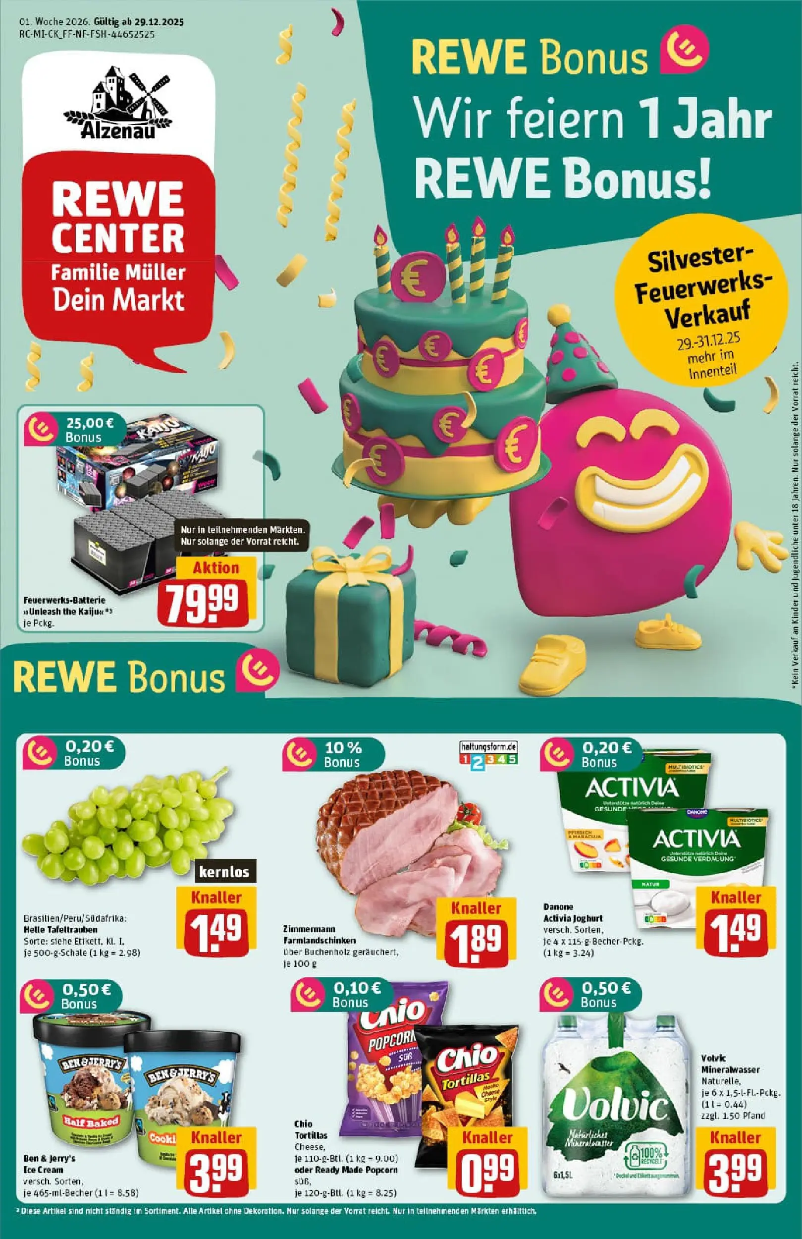 REWE Prospekt ab 29.12.2025 zum Blättern » Angebote | Seite: 1 | Produkte: Joghurt, Mineralwasser, Chio tortillas, Volvic