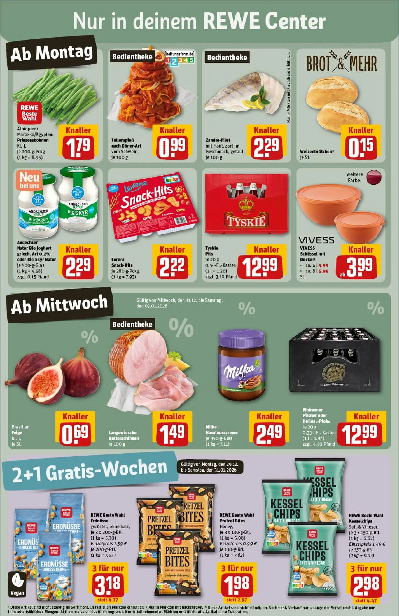 REWE Prospekt ab 29.12.2025 zum Blättern » Angebote | Seite: 3 | Produkte: Tyskie, Skyr, Brot, Chips
