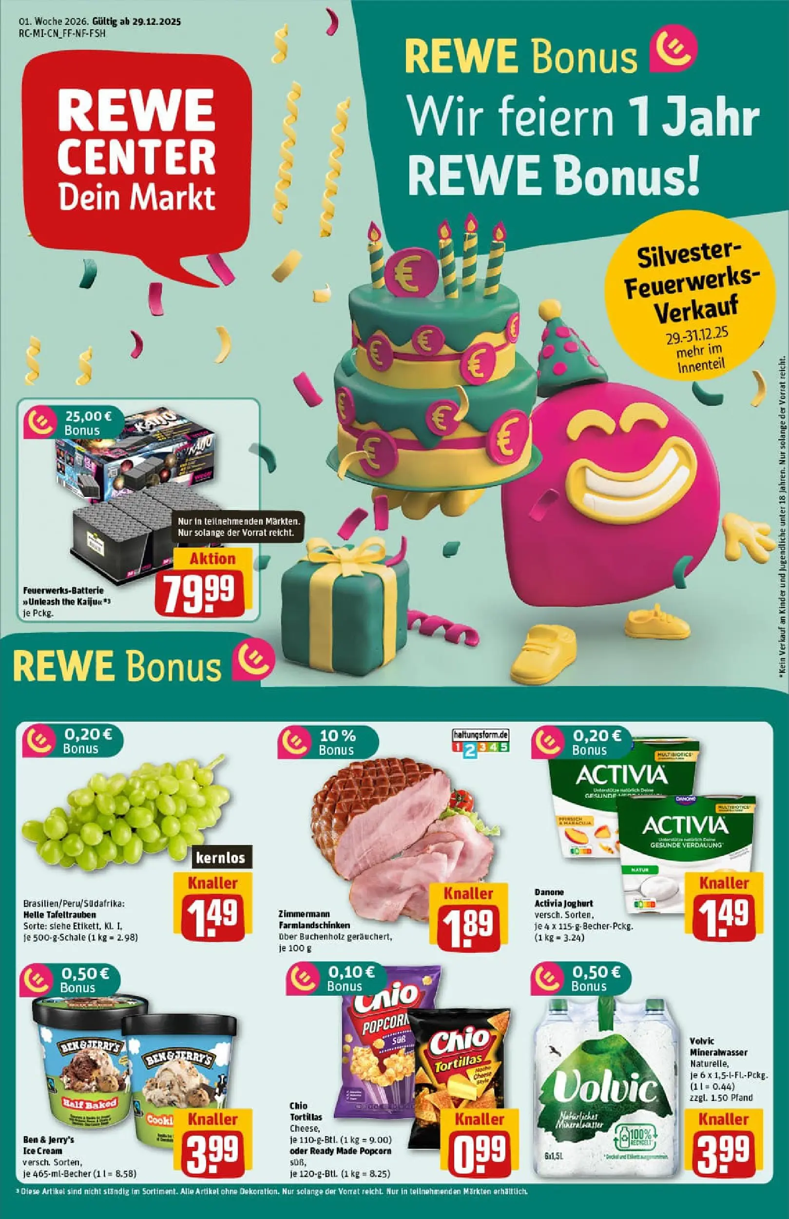 REWE Prospekt ab 29.12.2025 zum Blättern » Angebote | Seite: 1 | Produkte: Activia, Danone activia, Chips, Volvic