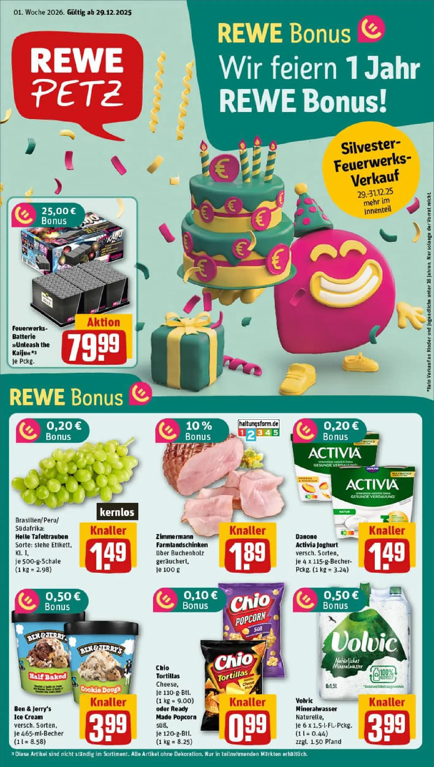 REWE Prospekt ab 29.12.2025 zum Blättern » Angebote | Seite: 1 | Produkte: Activia, Joghurt, Batterie, Volvic