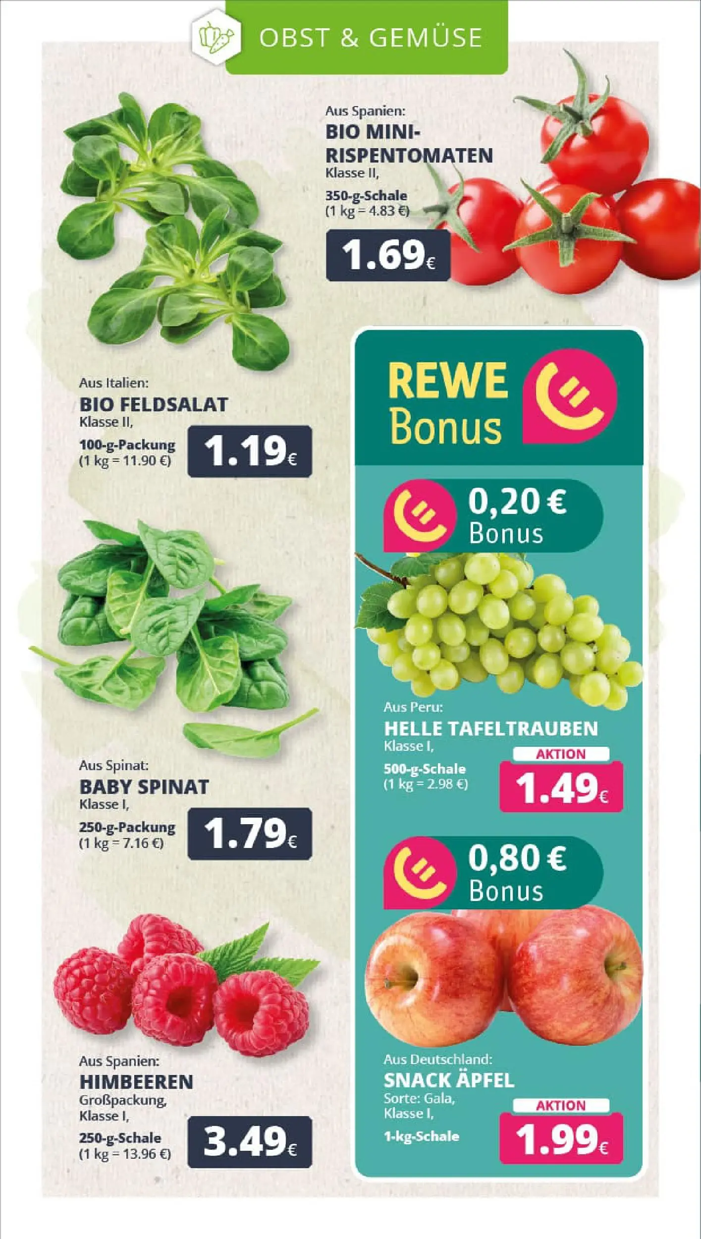 REWE Prospekt ab 29.12.2025 zum Blättern » Angebote | Seite: 9 | Produkte: Himbeeren, Äpfel, Gemüse, Obst