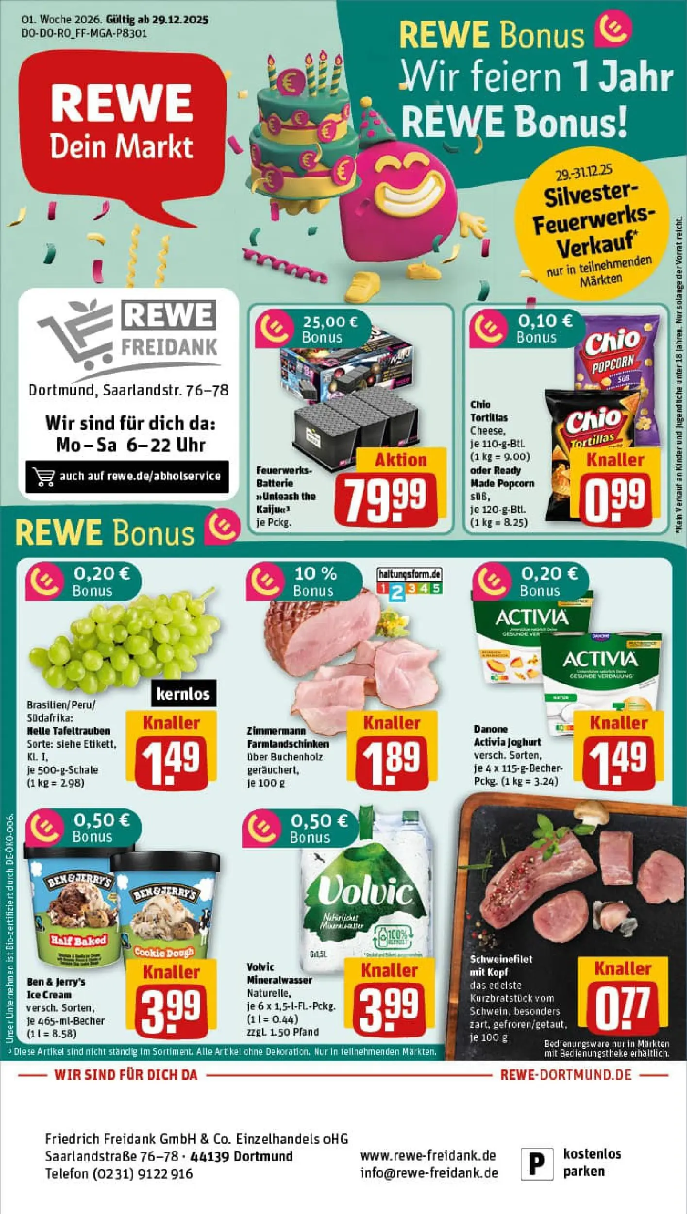 REWE Prospekt ab 29.12.2025 zum Blättern » Angebote | Seite: 1 | Produkte: Activia, Joghurt, Batterie, Chips