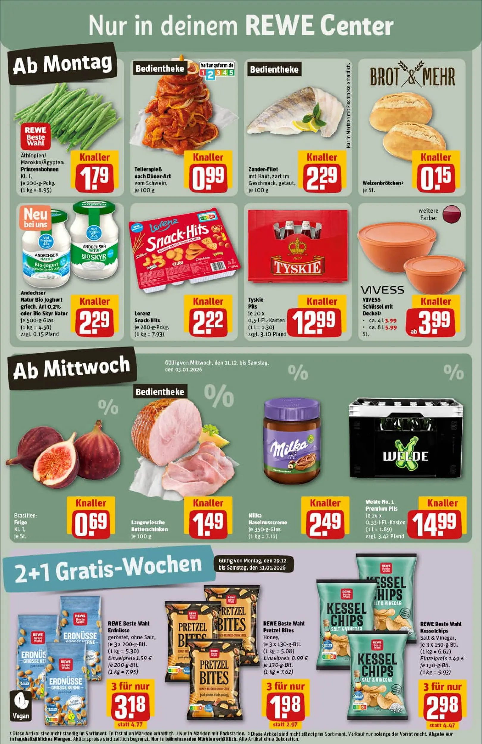 REWE Prospekt ab 29.12.2025 zum Blättern » Angebote | Seite: 3 | Produkte: Tyskie, Butter, Milka, Brot