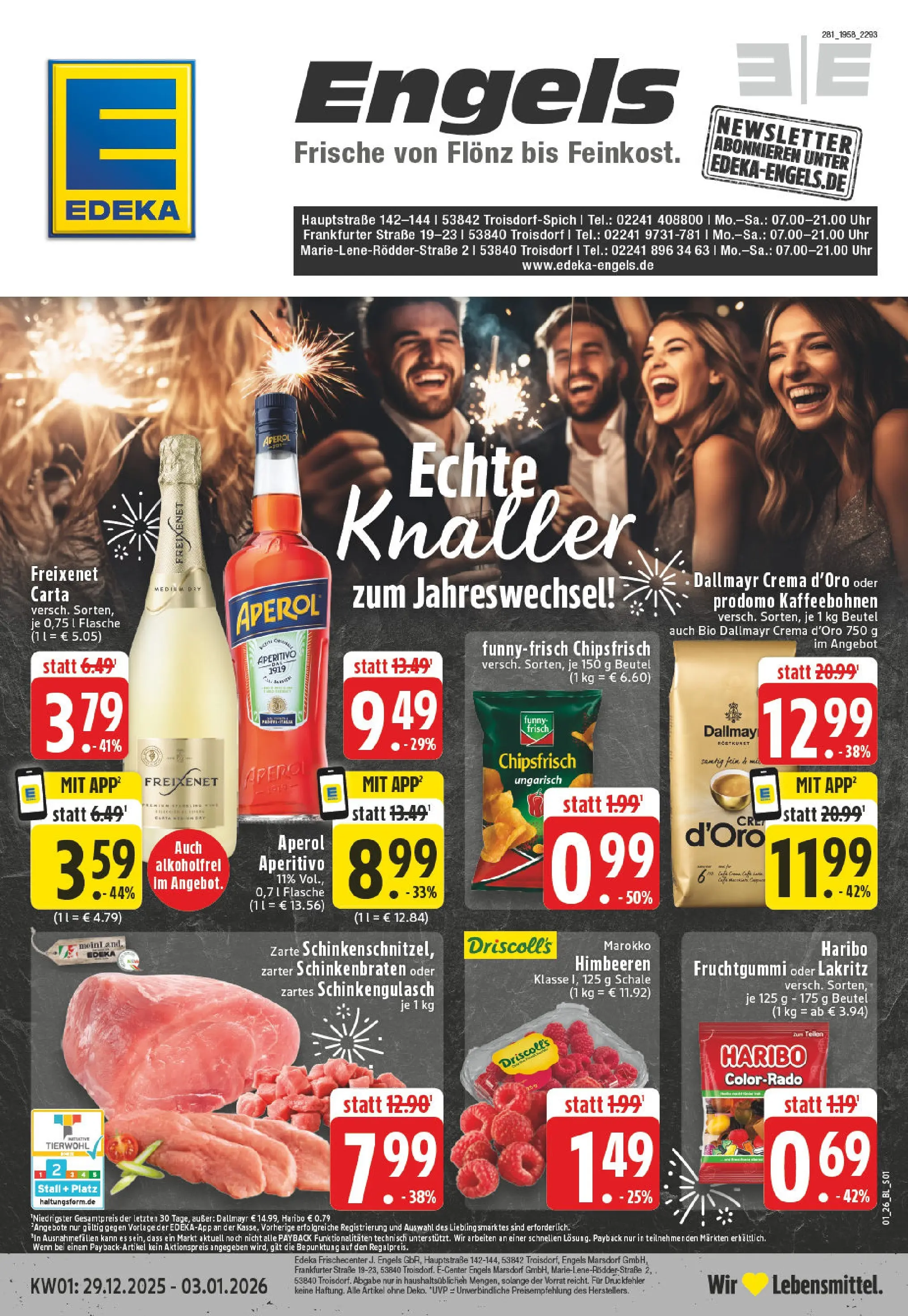 Edeka prospekt Troisdorf-Spich	 (ab 28.12.2025) » Angebote Online | Seite: 1 | Produkte: Himbeeren, Freixenet, Chips, Uhr