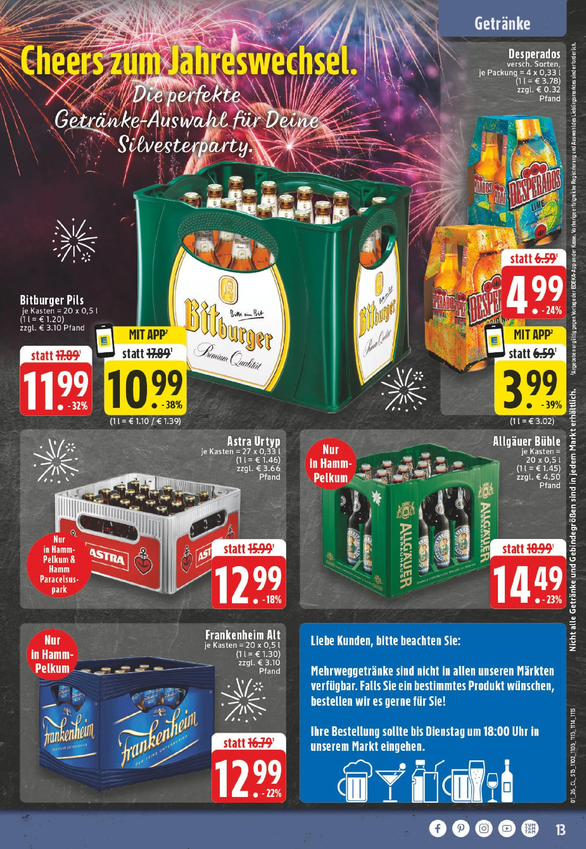 Edeka prospekt Arnsberg	 (ab 28.12.2025) » Angebote Online | Seite: 13 | Produkte: Pils, Astra, Desperados, Uhr