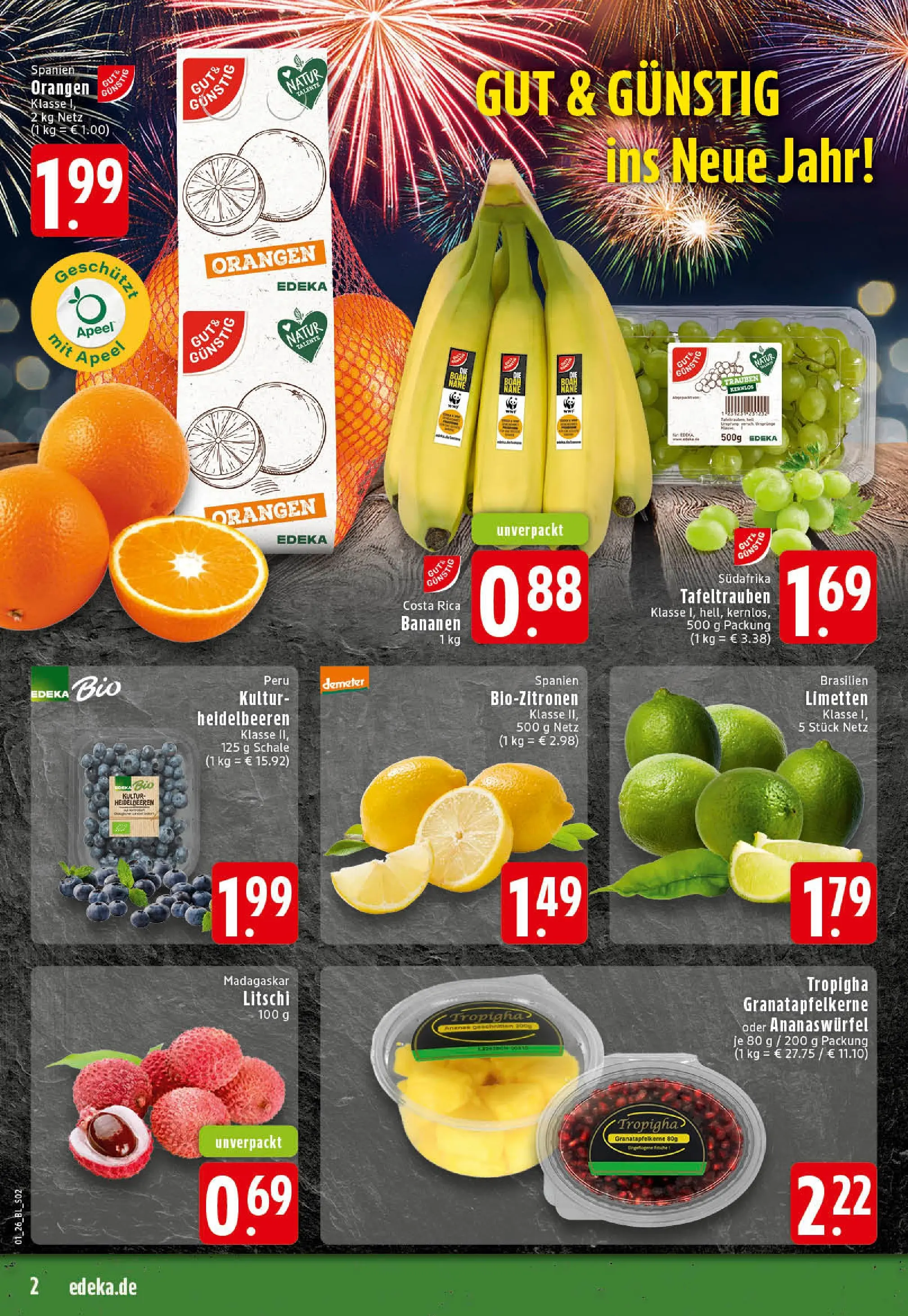Edeka prospekt Rheine	 (ab 28.12.2025) » Angebote Online | Seite: 2 | Produkte: Limetten, Trauben, Bananen, Orangen