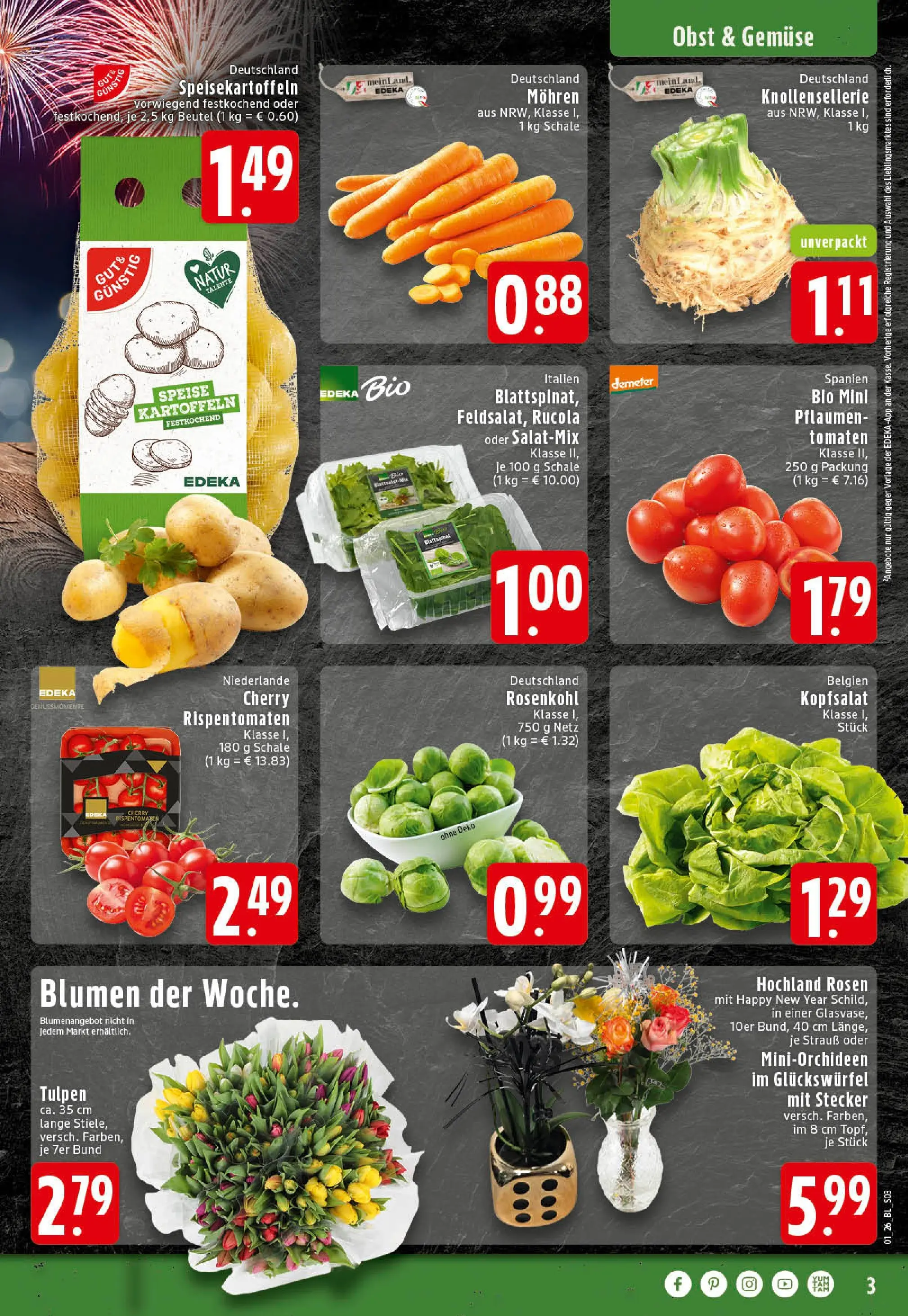 Edeka prospekt Rheine	 (ab 28.12.2025) » Angebote Online | Seite: 3 | Produkte: Rucola, Blumen, Mohren, Kartoffeln