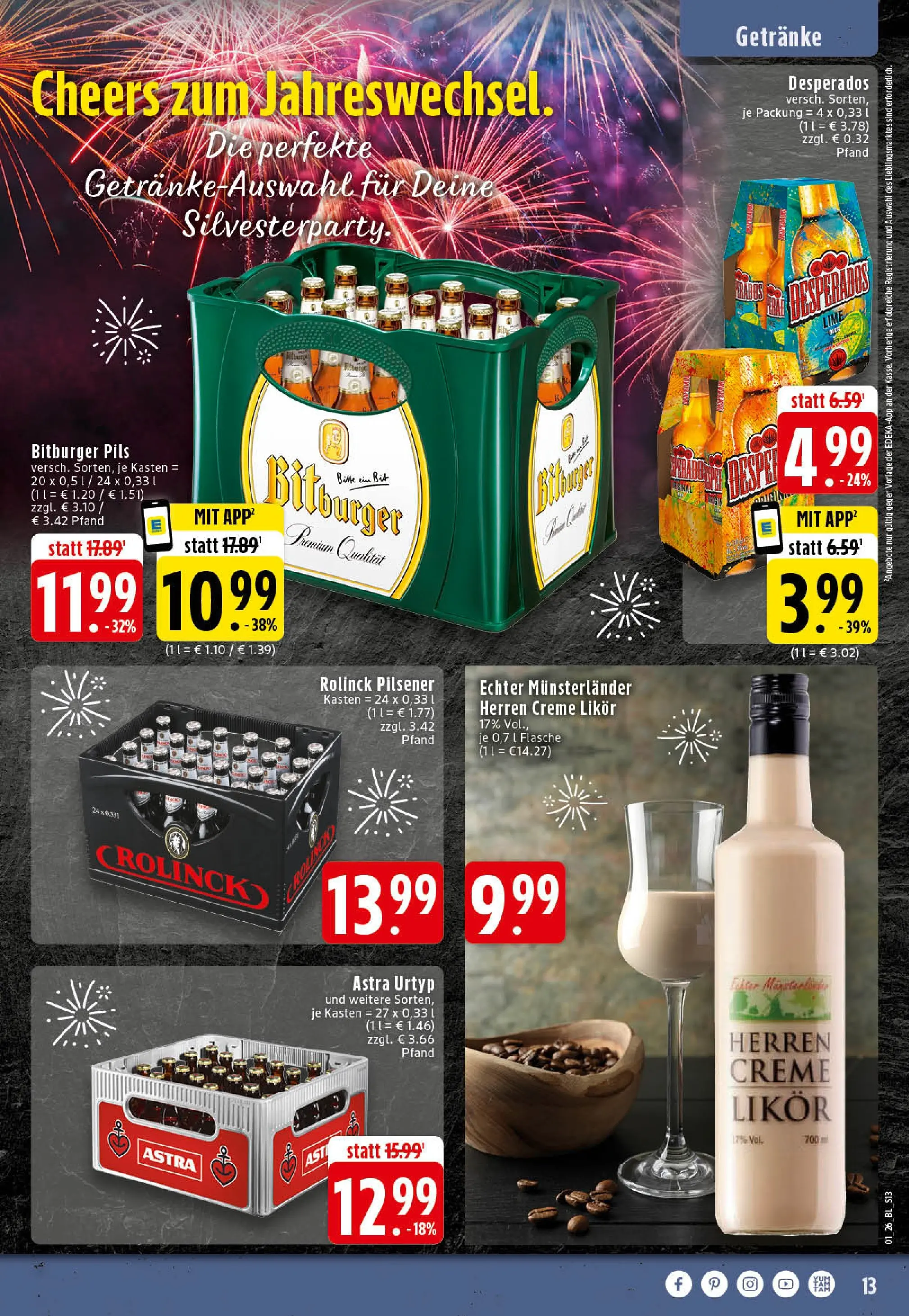 Edeka prospekt Rheine	 (ab 28.12.2025) » Angebote Online | Seite: 13 | Produkte: Bitburger, Astra, Creme, Desperados