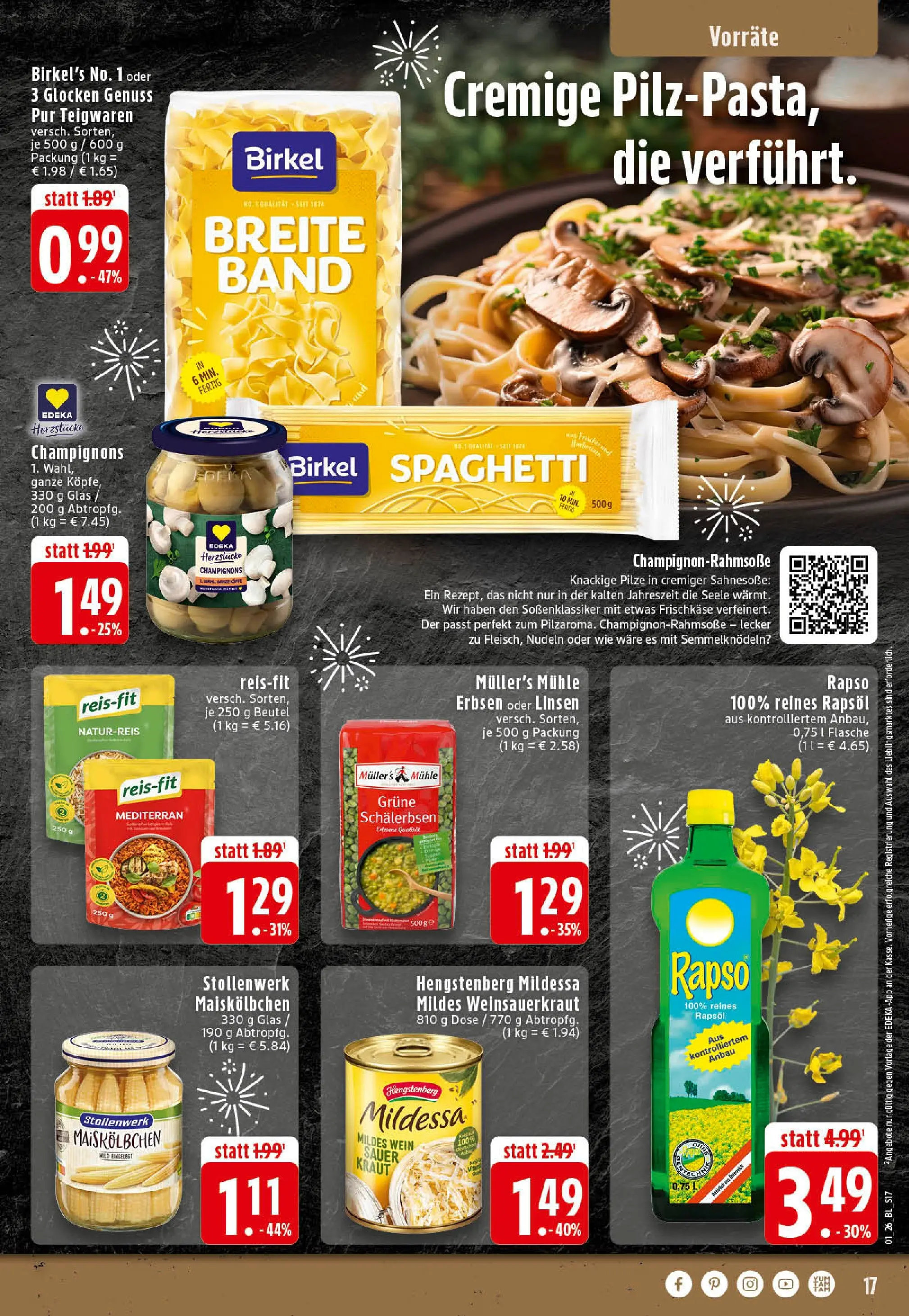 Edeka prospekt Rheine	 (ab 28.12.2025) » Angebote Online | Seite: 17 | Produkte: Rapsöl, Champignons, Nudeln, Frischkase