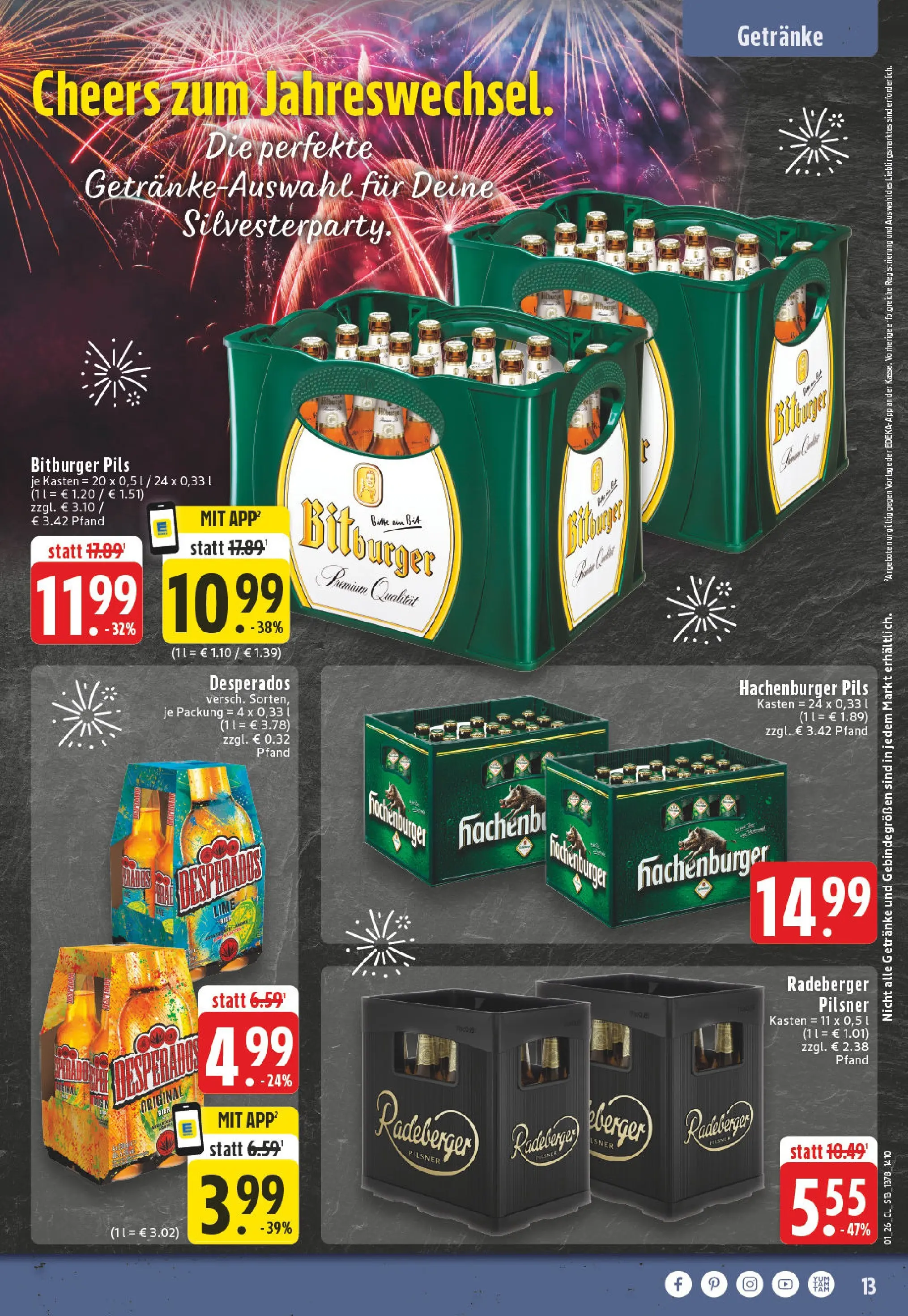 Edeka prospekt Ransbach-Baumbach	 (ab 28.12.2025) » Angebote Online | Seite: 13 | Produkte: Bitburger, Pils, Desperados, Radeberger pilsner