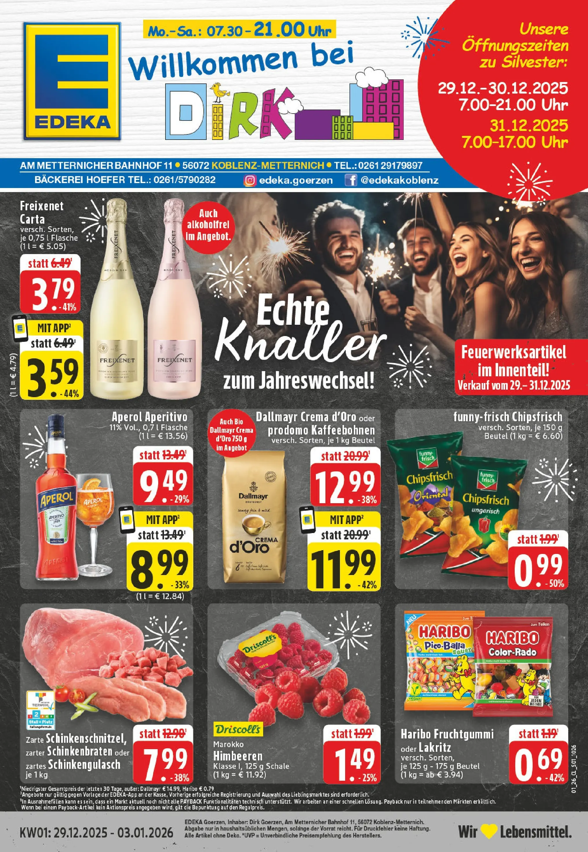 Edeka prospekt Koblenz	 (ab 28.12.2025) » Angebote Online | Seite: 1 | Produkte: Bäckerei, Funny frisch, Dallmayr, Aperol