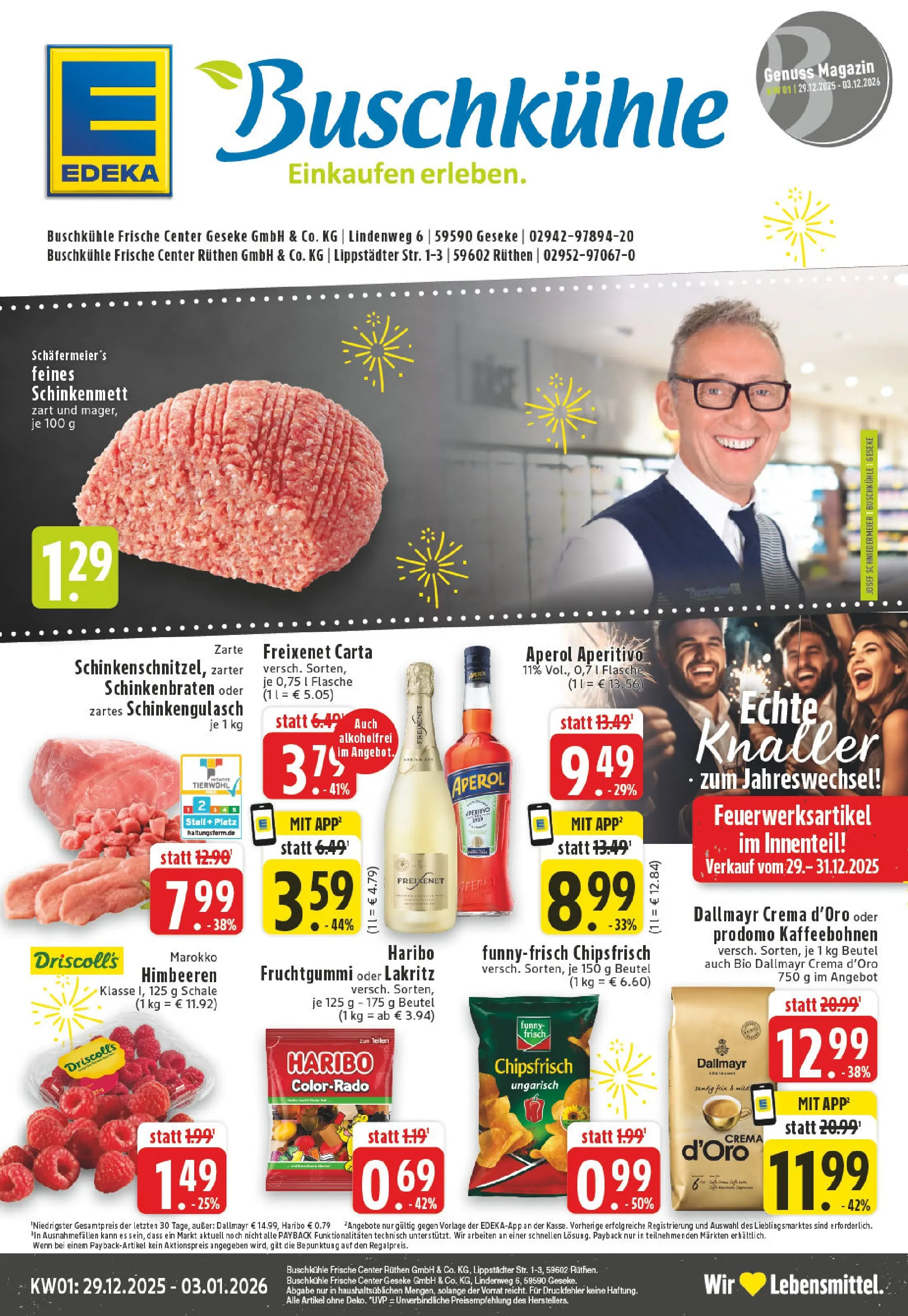 Edeka prospekt Rüthen	 (ab 28.12.2025) » Angebote Online | Seite: 1 | Produkte: Himbeeren, Haribo, Dallmayr, Aperol