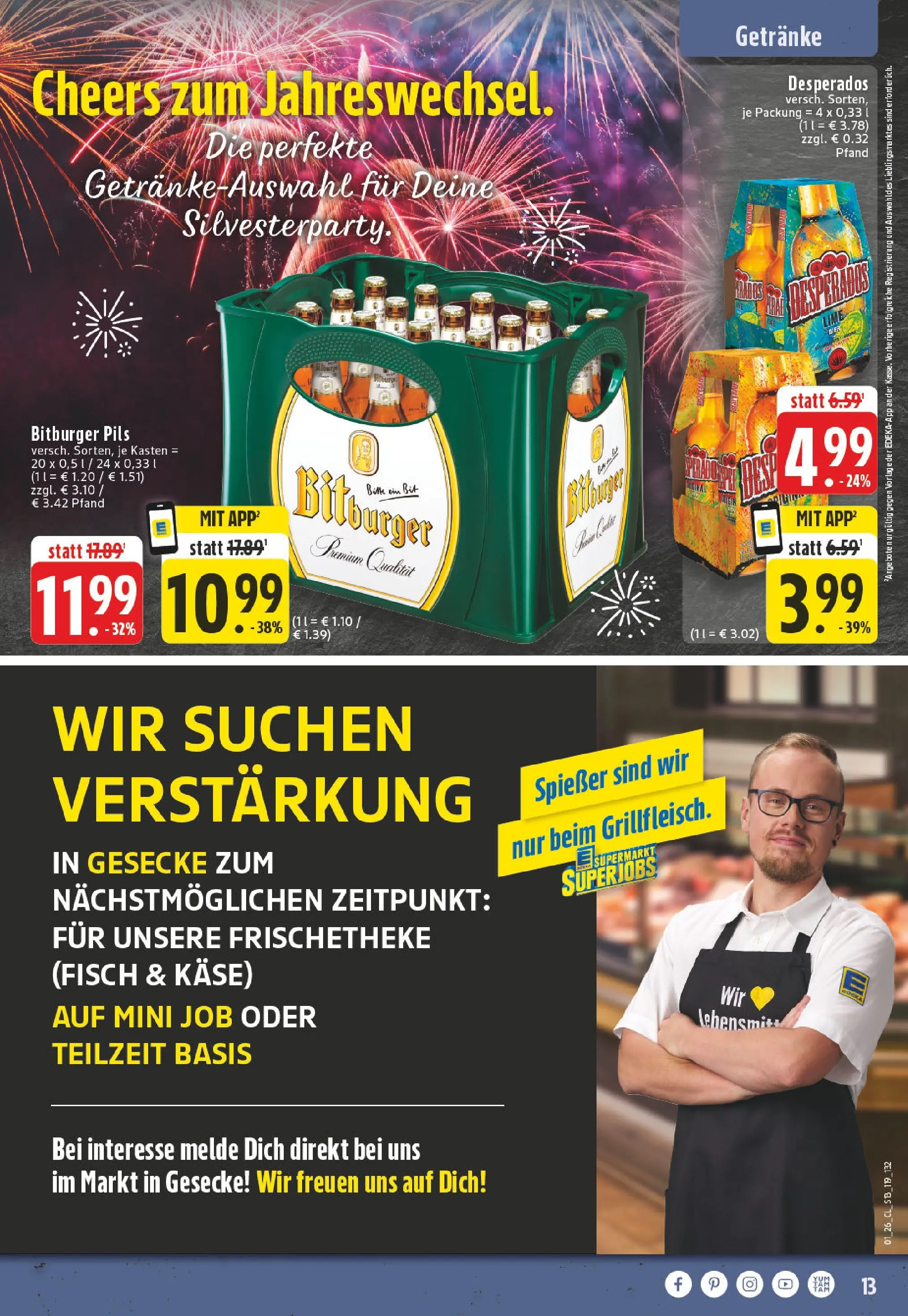 Edeka prospekt Rüthen	 (ab 28.12.2025) » Angebote Online | Seite: 13 | Produkte: Bitburger, Käse, Fisch, Desperados