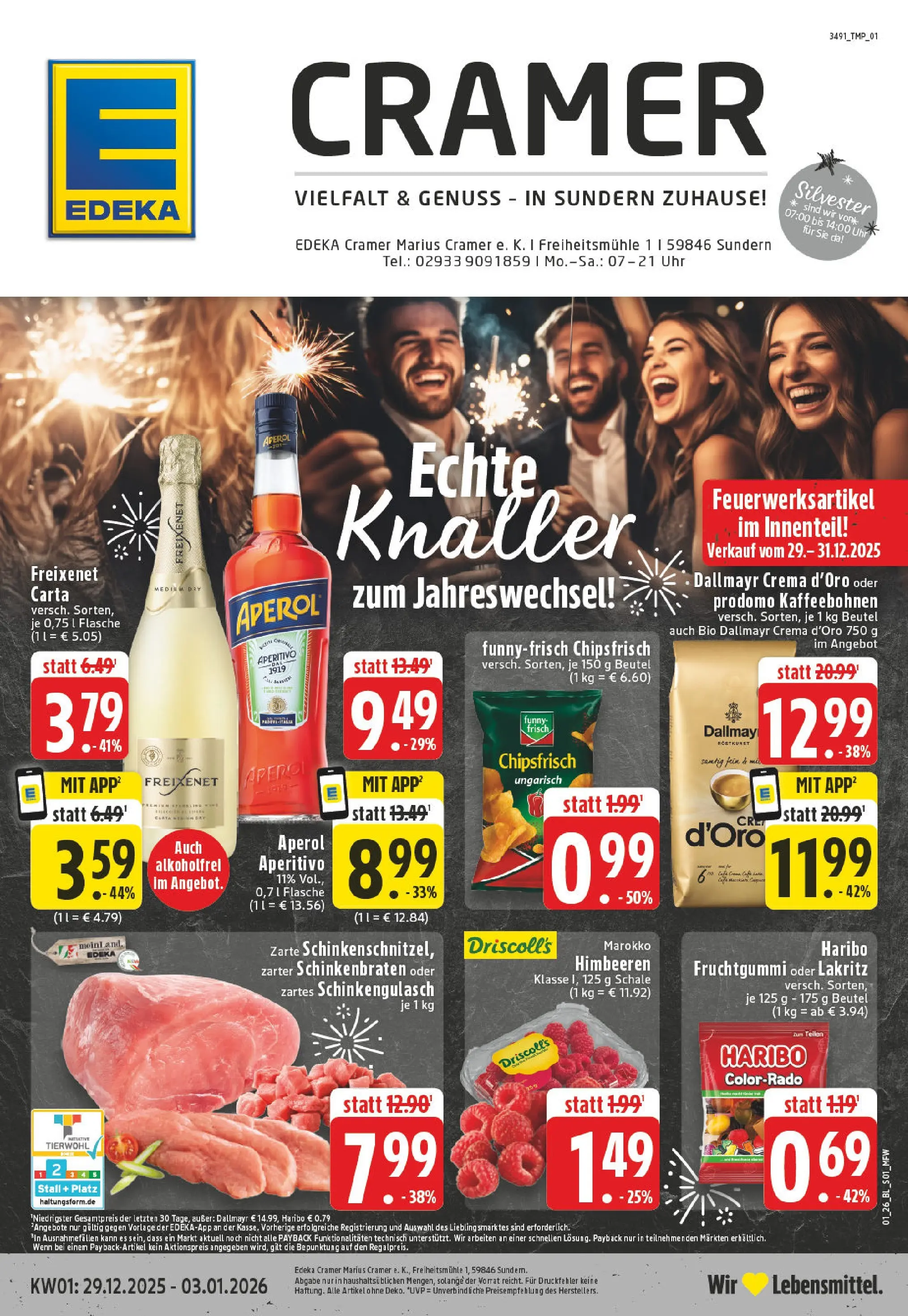 Edeka prospekt Sundern	 (ab 28.12.2025) » Angebote Online | Seite: 1 | Produkte: Himbeeren, Haribo, Dallmayr, Uhr