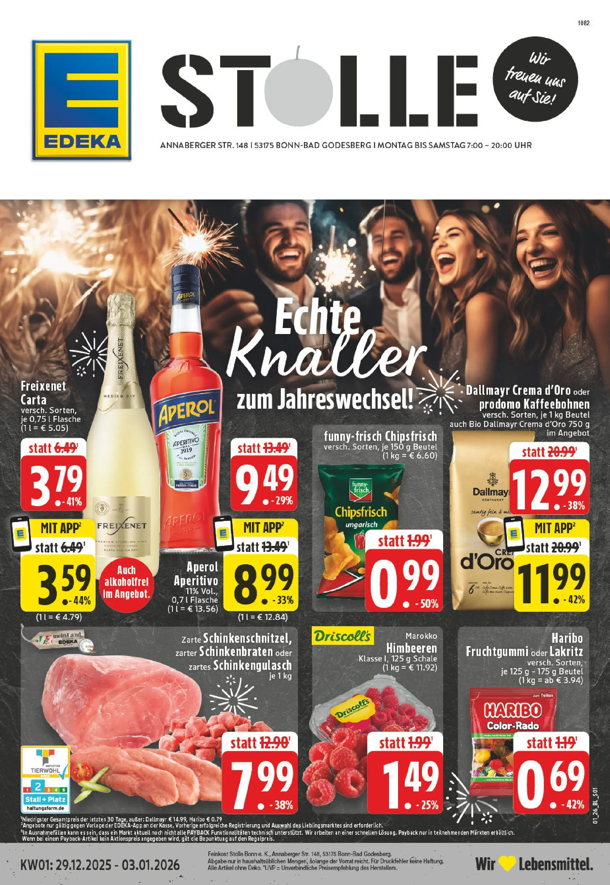 Edeka prospekt Bonn - Bad Godesberg	 (ab 28.12.2025) » Angebote Online | Seite: 1 | Produkte: Himbeeren, Dallmayr, Aperol, Uhr