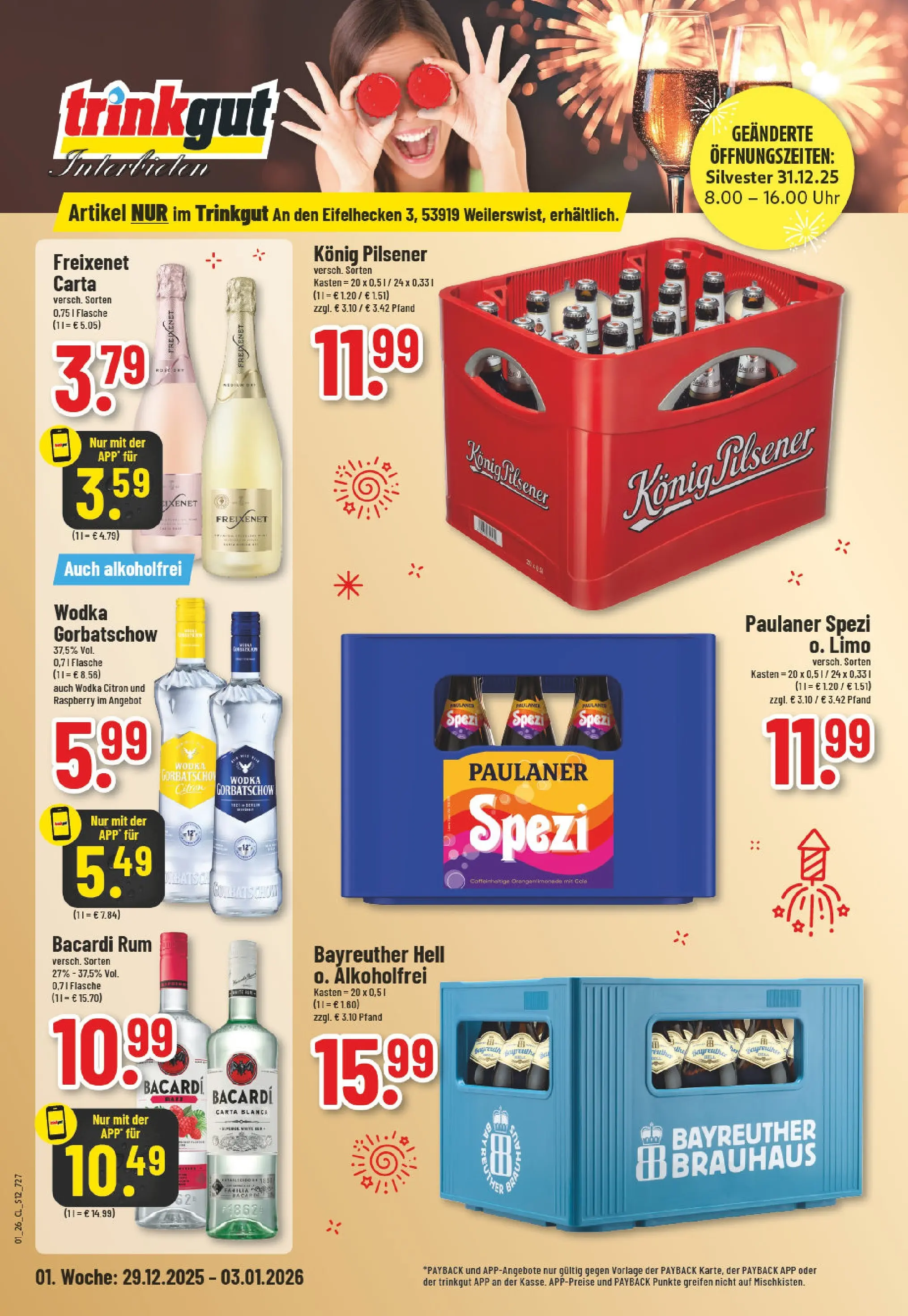 Edeka prospekt Weilerswist	 (ab 28.12.2025) » Angebote Online | Seite: 12 | Produkte: Bacardi, Paulaner spezi, Wodka, Uhr