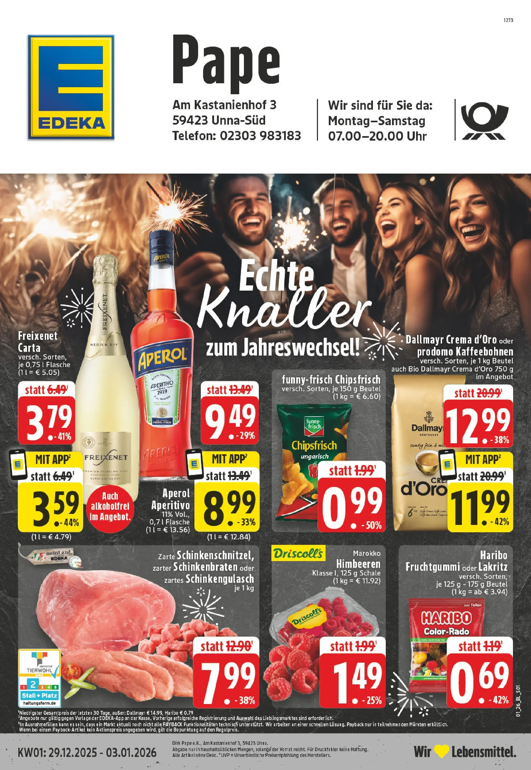 Edeka prospekt Unna	 (ab 28.12.2025) » Angebote Online | Seite: 1 | Produkte: Himbeeren, Aperol, Telefon, Uhr