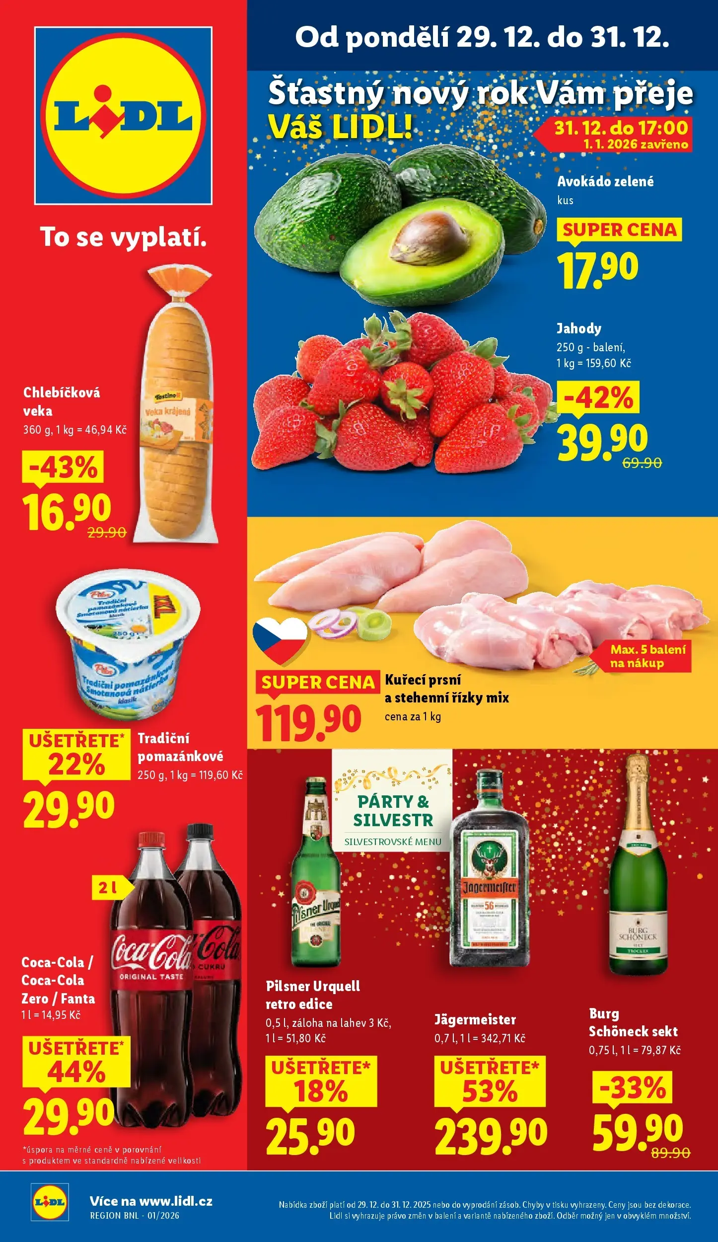 Lidl leták od 28.12.2025 - Nový akční leták | Strana: 1 | Produkty: Pilsner, Sekt, Sekt Burg Schoneck, Láhev