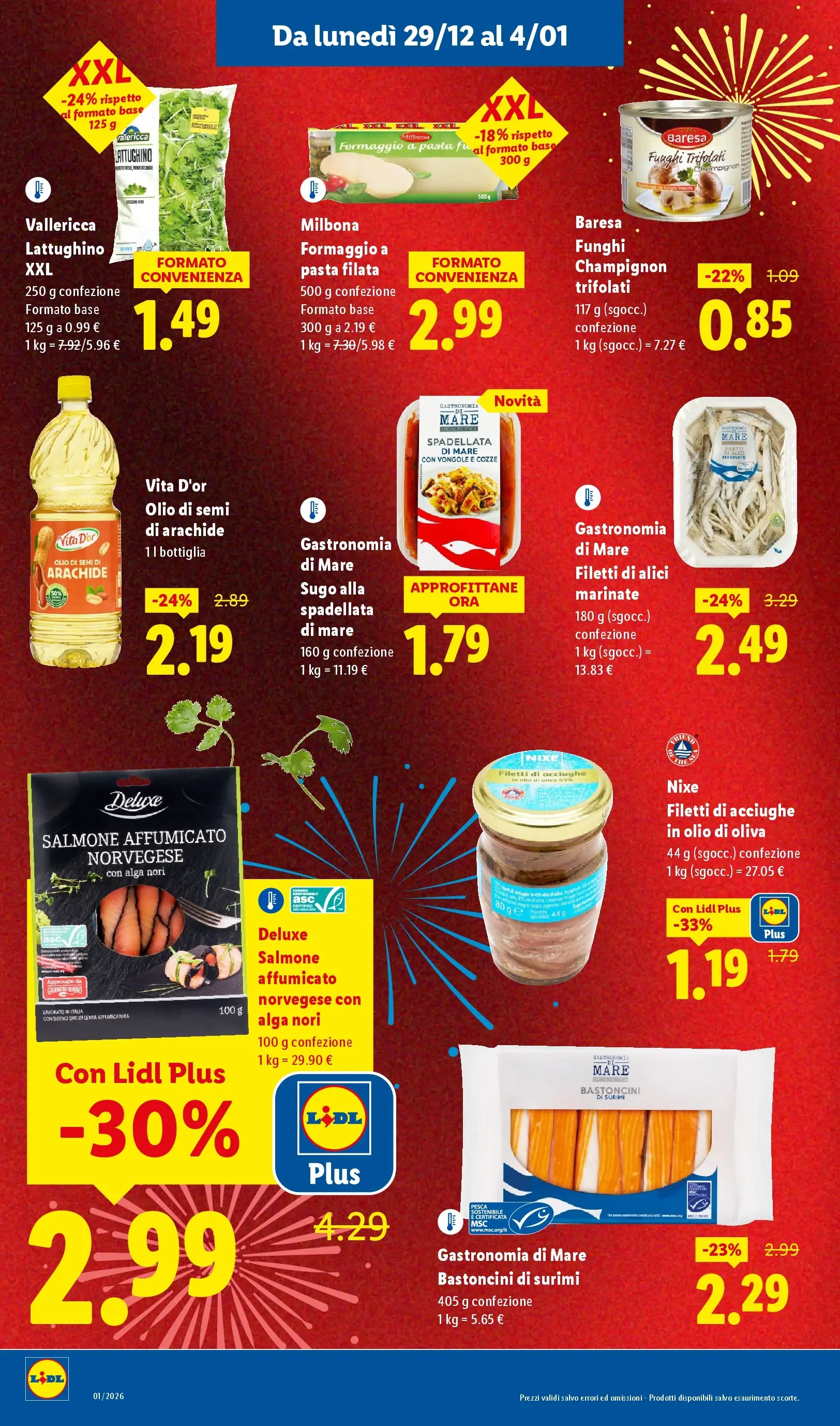 LIDL volantino della prossima settimana dal ﻿28/12/2025﻿ 📣 | Pagina: 8 | Prodotti: Salmone, Pesca, Funghi, Sugo