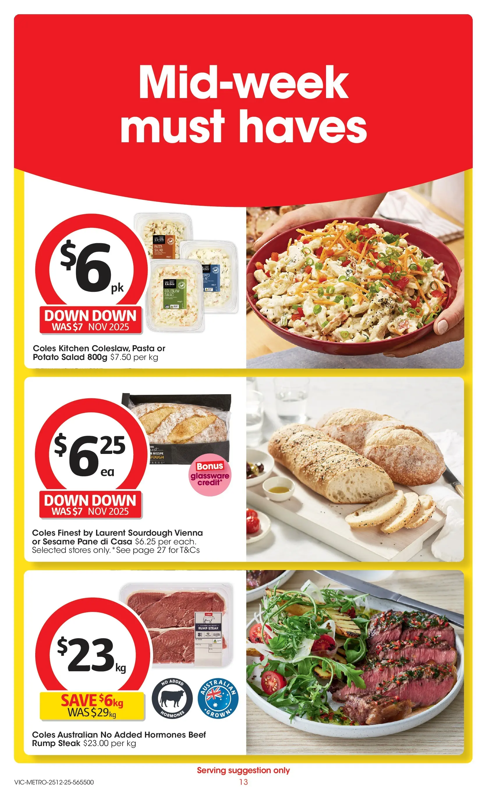 ﻿Coles catalogue valid from 25/12/2025 > Online Australia | Page: 13 | Products: Glassware, Beef, Pasta, Salad