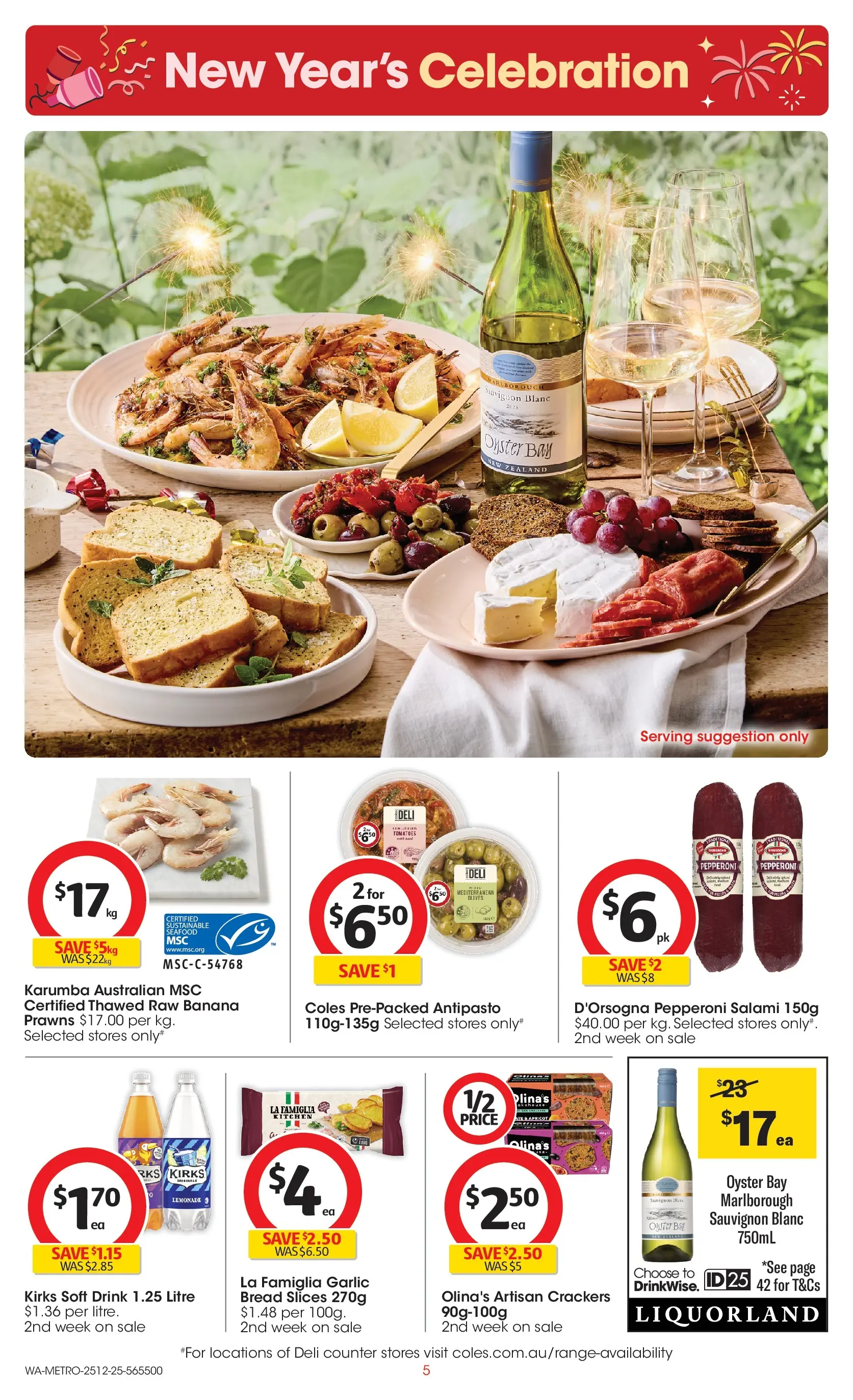 ﻿Coles catalogue valid from 25/12/2025 > Online Australia | Page: 5 | Products: Crackers, Salami, Sustainable, Seafood