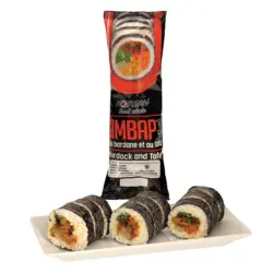 Gefrorener Gimbap mit Pilzen und Gem&uuml;se. Tiefgek&uuml;hltes Produkt.
