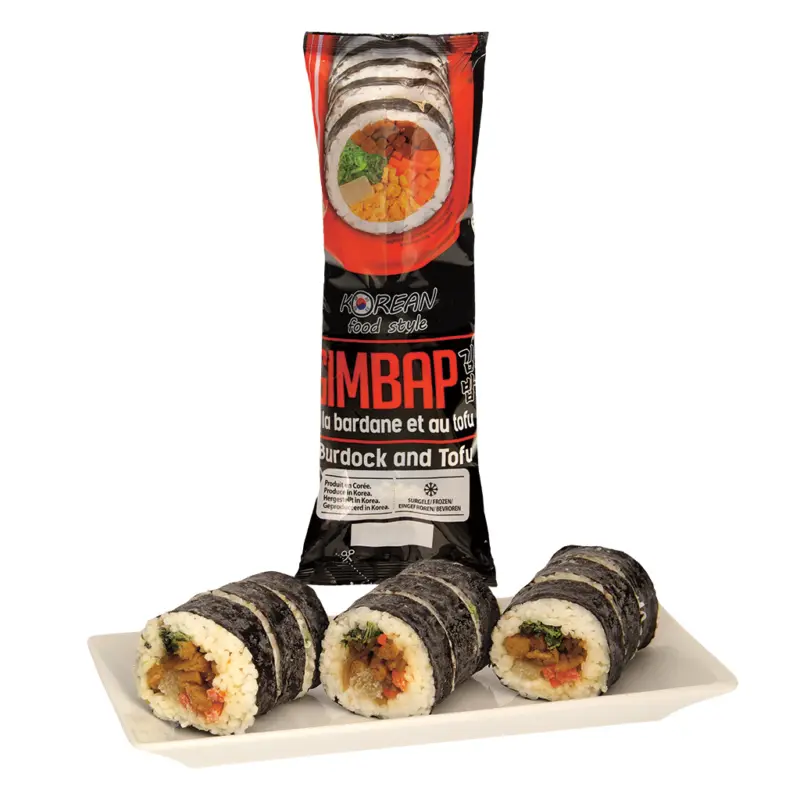 Gefrorener Gimbap mit Pilzen und Gem&uuml;se. Tiefgek&uuml;hltes Produkt.