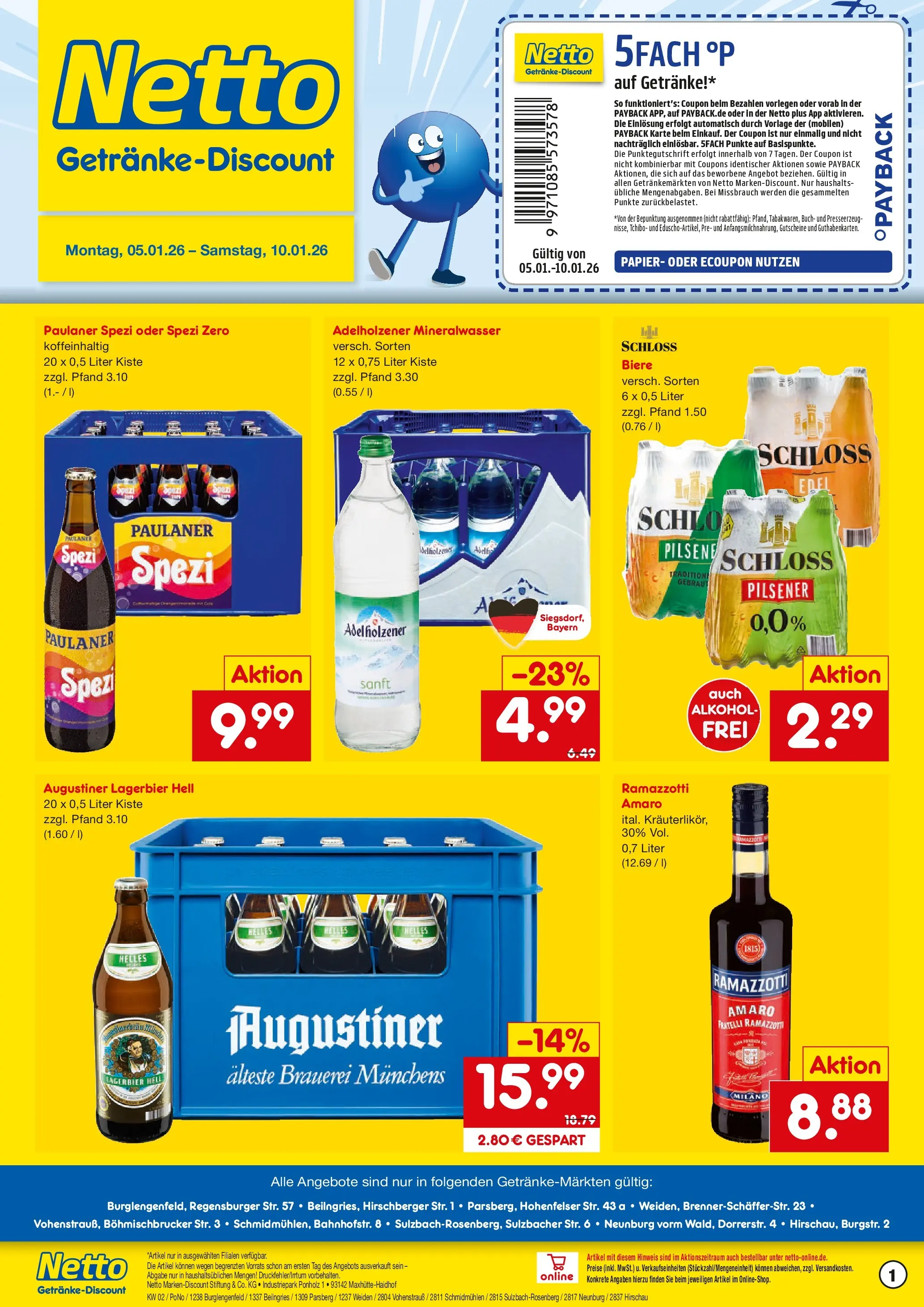 Netto Marken-Discount prospekt Beilngries	 (ab 04.01.2026) » Angebote | Seite: 1 | Produkte: Paulaner spezi, Adelholzener, Ramazzotti, Paulaner