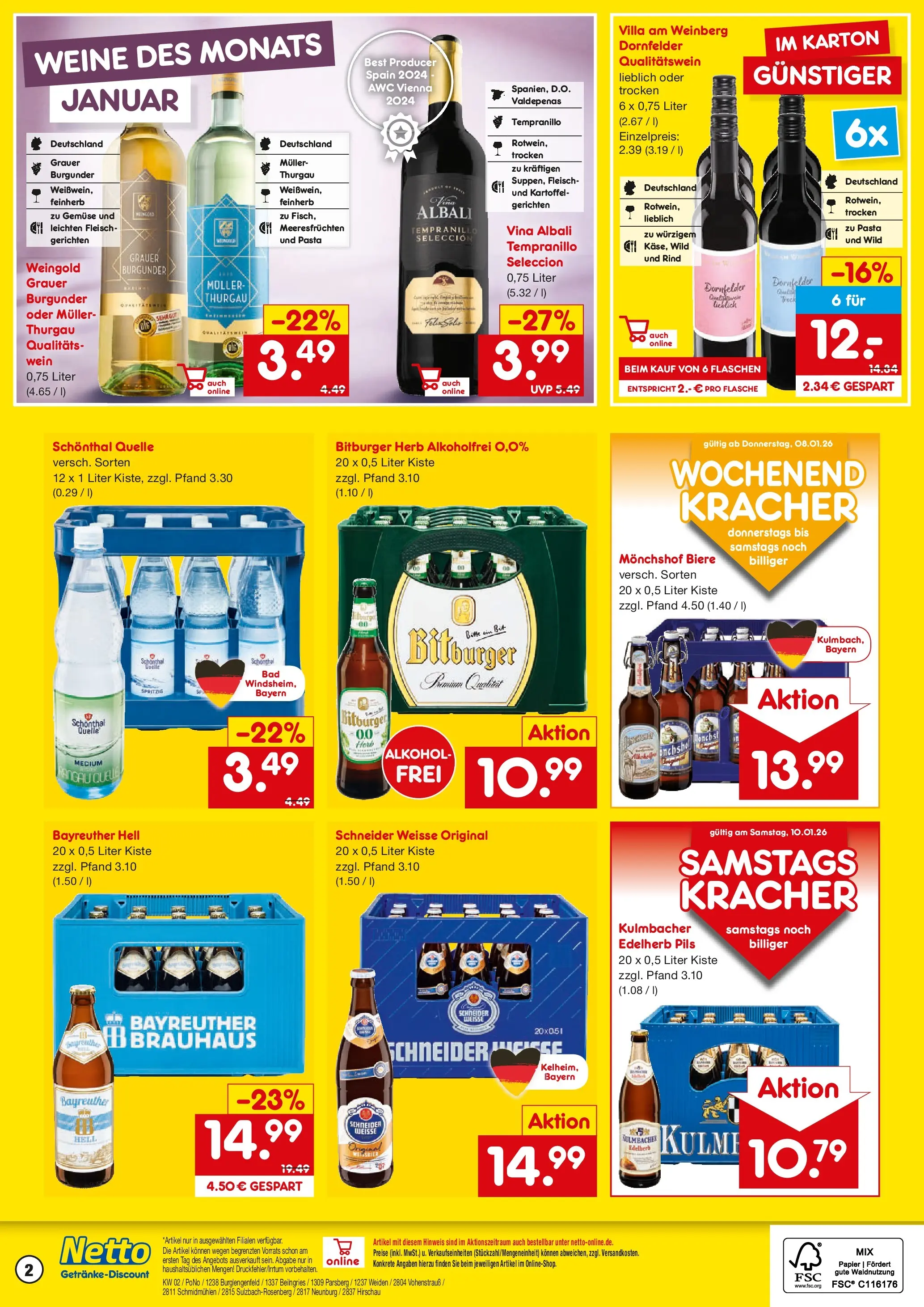 Netto Marken-Discount prospekt Beilngries	 (ab 04.01.2026) » Angebote | Seite: 2 | Produkte: Bayreuther hell, Monchshof, Pils, Fleisch