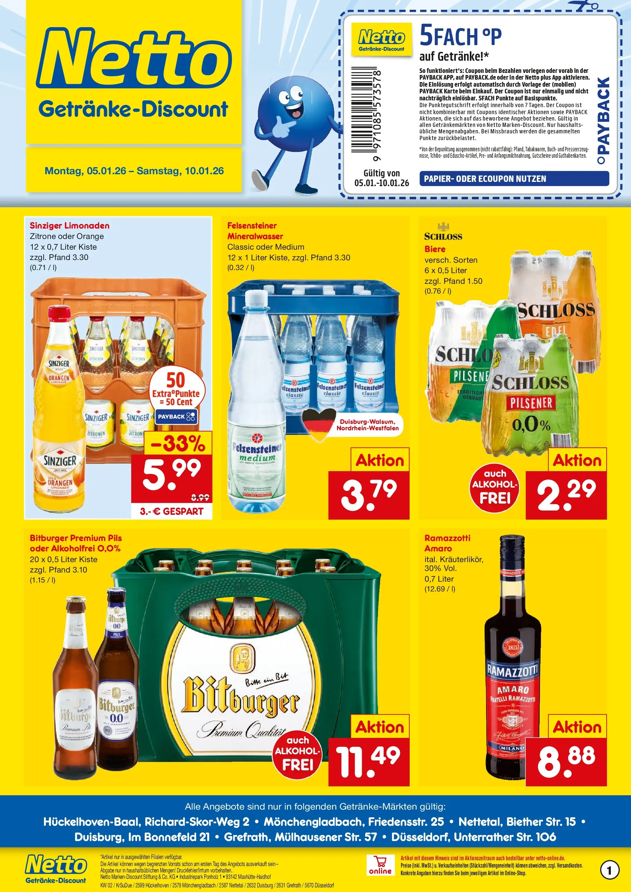 Netto Marken-Discount prospekt Duisburg	 (ab 04.01.2026) » Angebote | Seite: 1 | Produkte: Bitburger, Mineralwasser, Zitrone, Zitronen