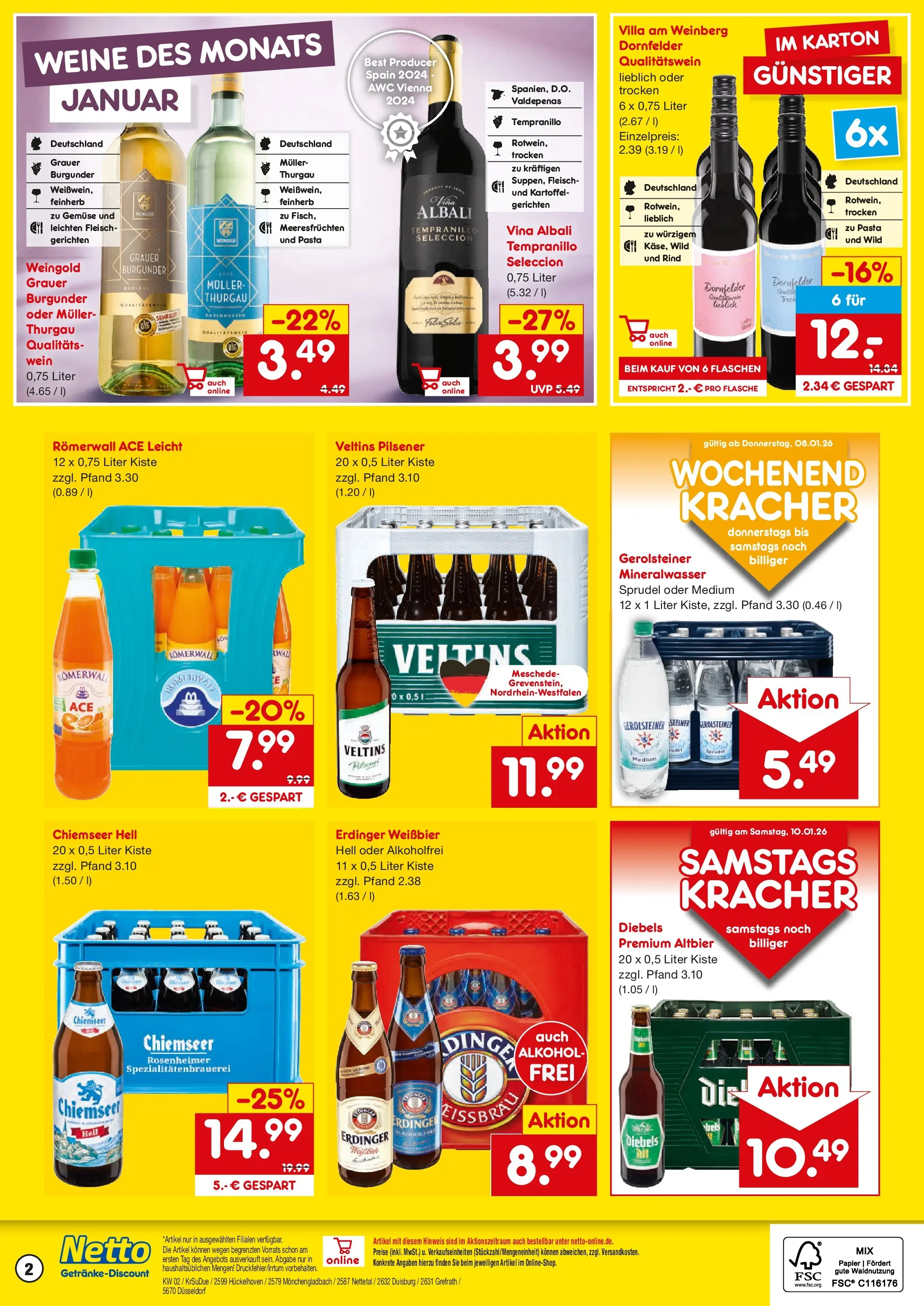Netto Marken-Discount prospekt Duisburg	 (ab 04.01.2026) » Angebote | Seite: 2 | Produkte: Gemüse, Diebels, Fleisch, Gerolsteiner
