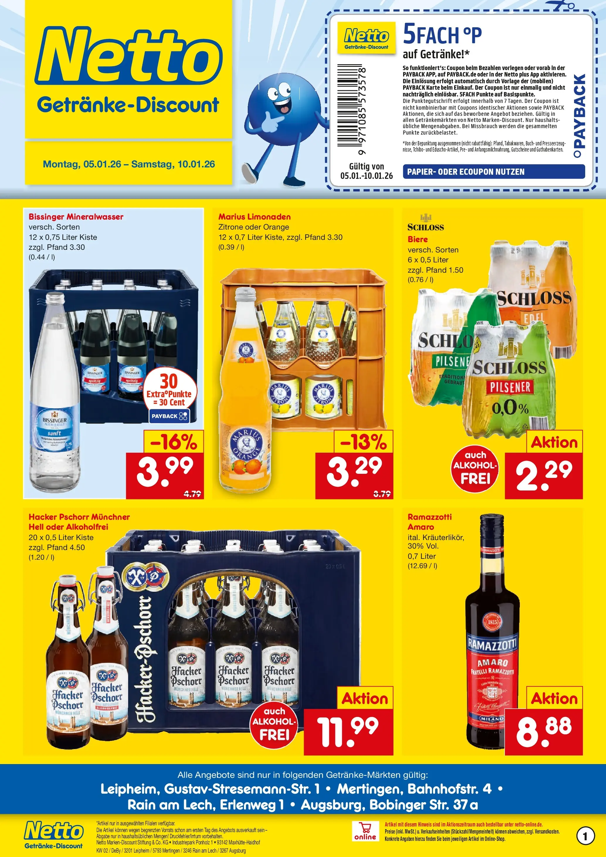 Netto Marken-Discount prospekt Augsburg-Inningen	 (ab 04.01.2026) » Angebote | Seite: 1 | Produkte: Mineralwasser, Zitrone, Ramazzotti