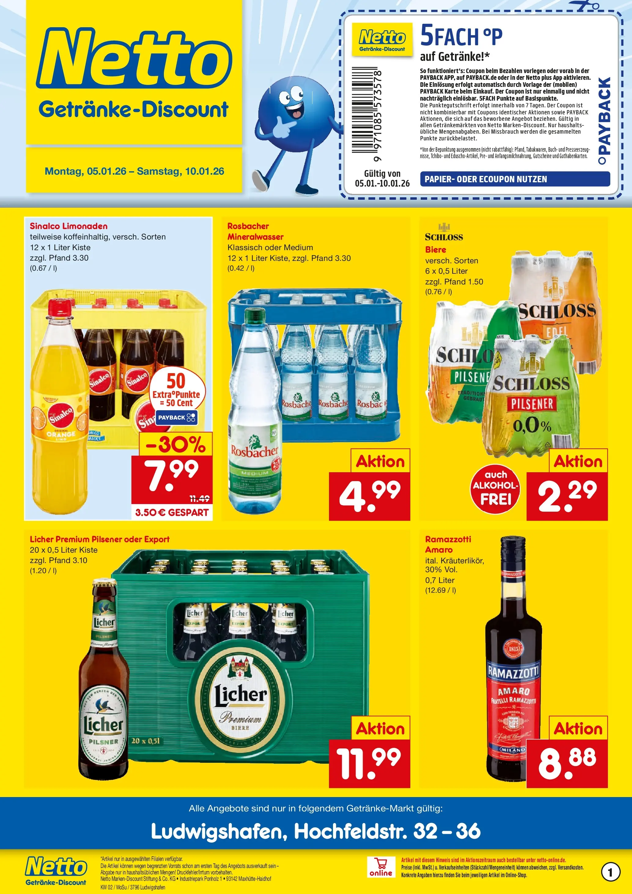 Netto Marken-Discount prospekt Ludwigshafen	 (ab 04.01.2026) » Angebote | Seite: 1 | Produkte: Sinalco, Mineralwasser, Ramazzotti