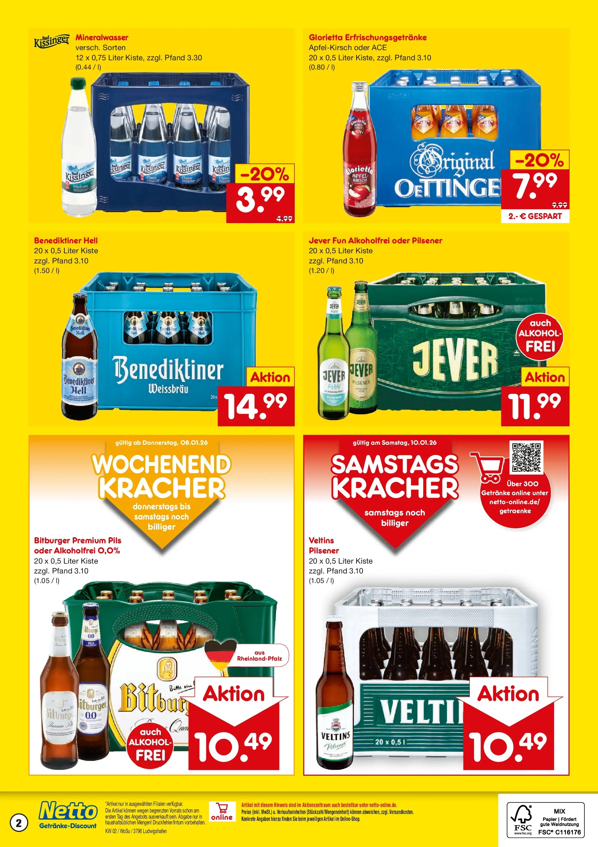 Netto Marken-Discount prospekt Ludwigshafen	 (ab 04.01.2026) » Angebote | Seite: 2 | Produkte: Bitburger, Pils, Mineralwasser, Jever
