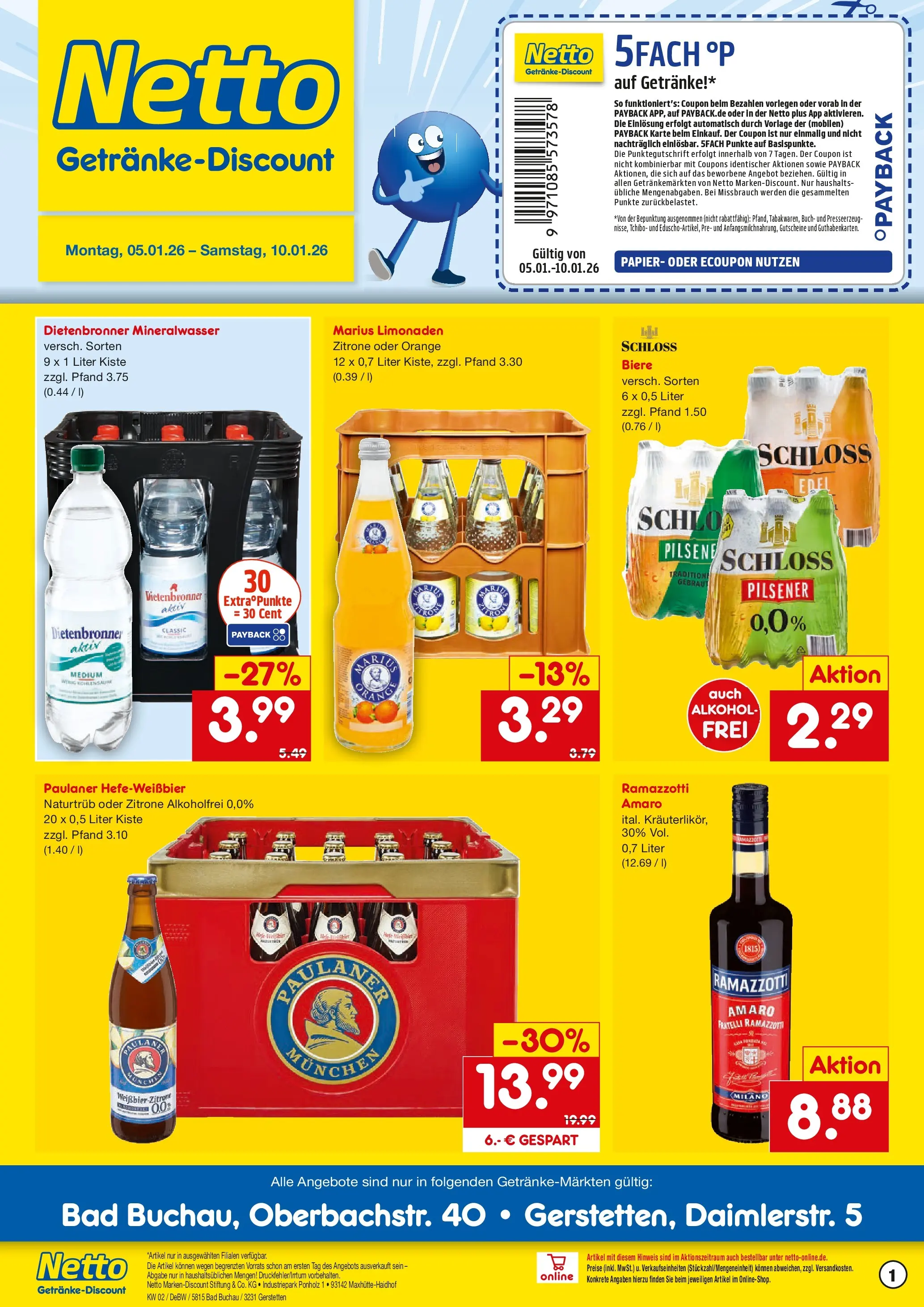 Netto Marken-Discount prospekt Gerstetten	 (ab 04.01.2026) » Angebote | Seite: 1 | Produkte: Bad, Mineralwasser, Zitrone, Paulaner