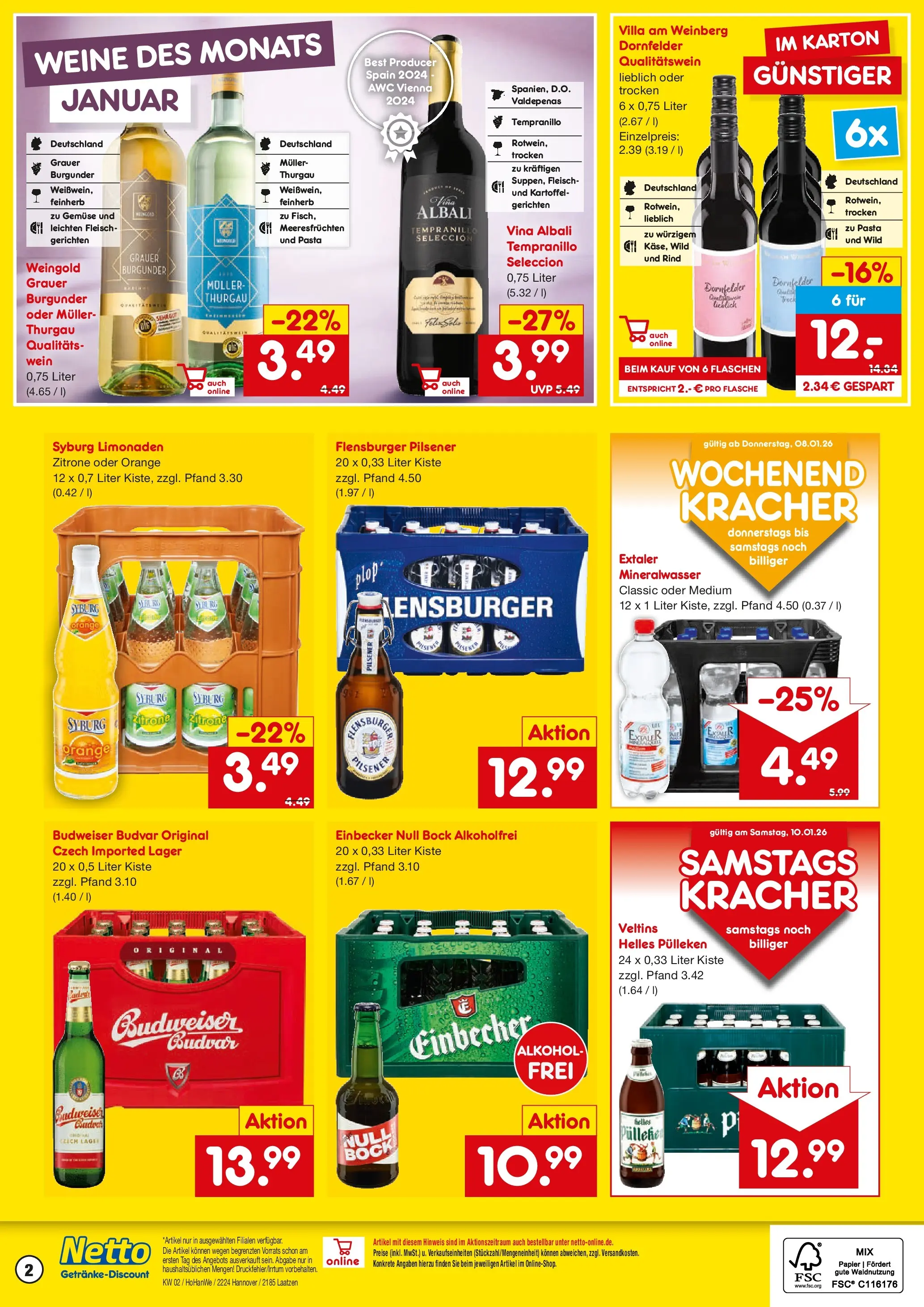 Netto Marken-Discount prospekt Hannover	 (ab 04.01.2026) » Angebote | Seite: 2 | Produkte: Helles pulleken, Flensburger, Zitrone, Budweiser