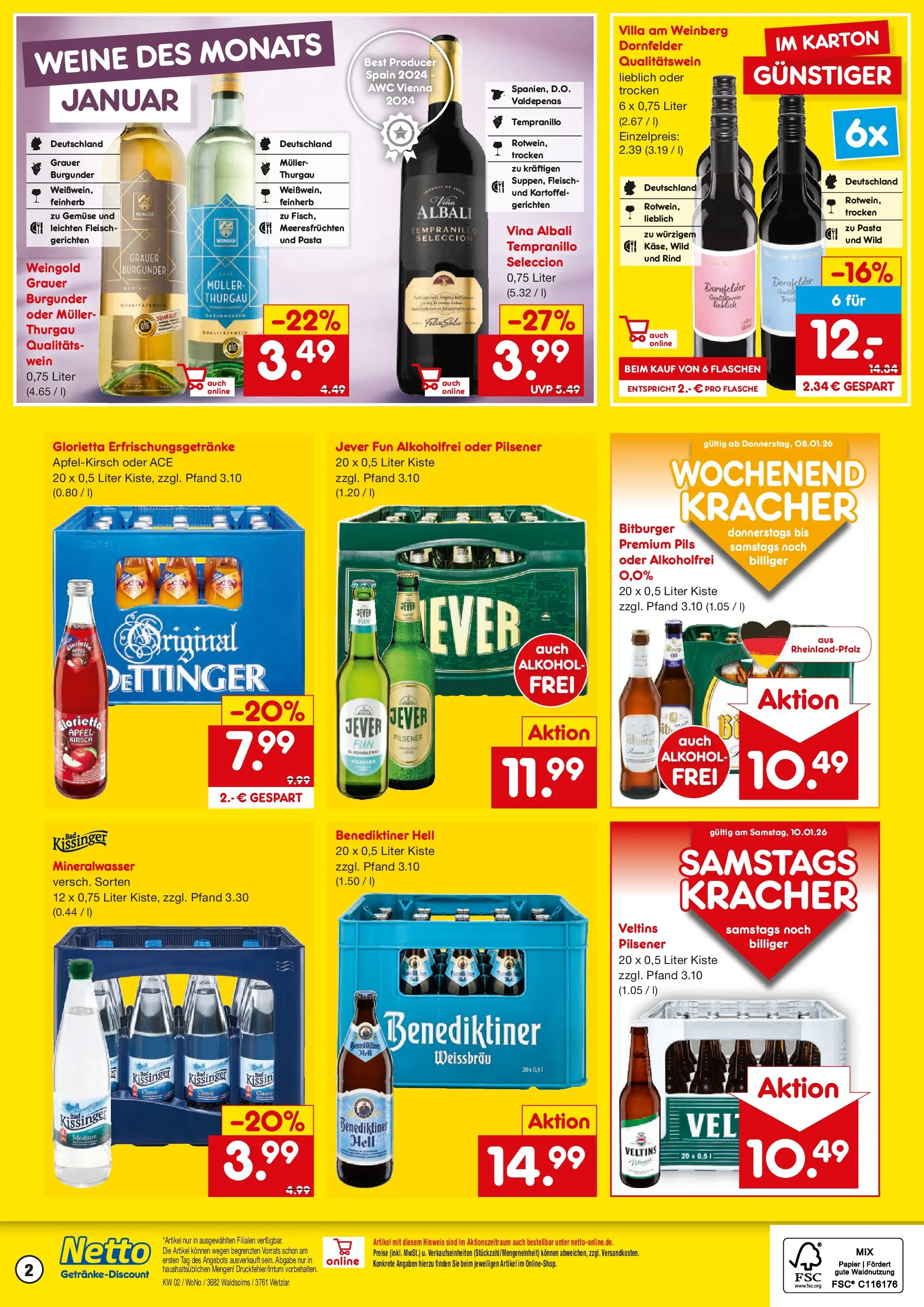 Netto Marken-Discount prospekt Wetzlar-Naunheim	 (ab 04.01.2026) » Angebote | Seite: 2 | Produkte: Bitburger, Benediktiner hell, Pasta, Veltins