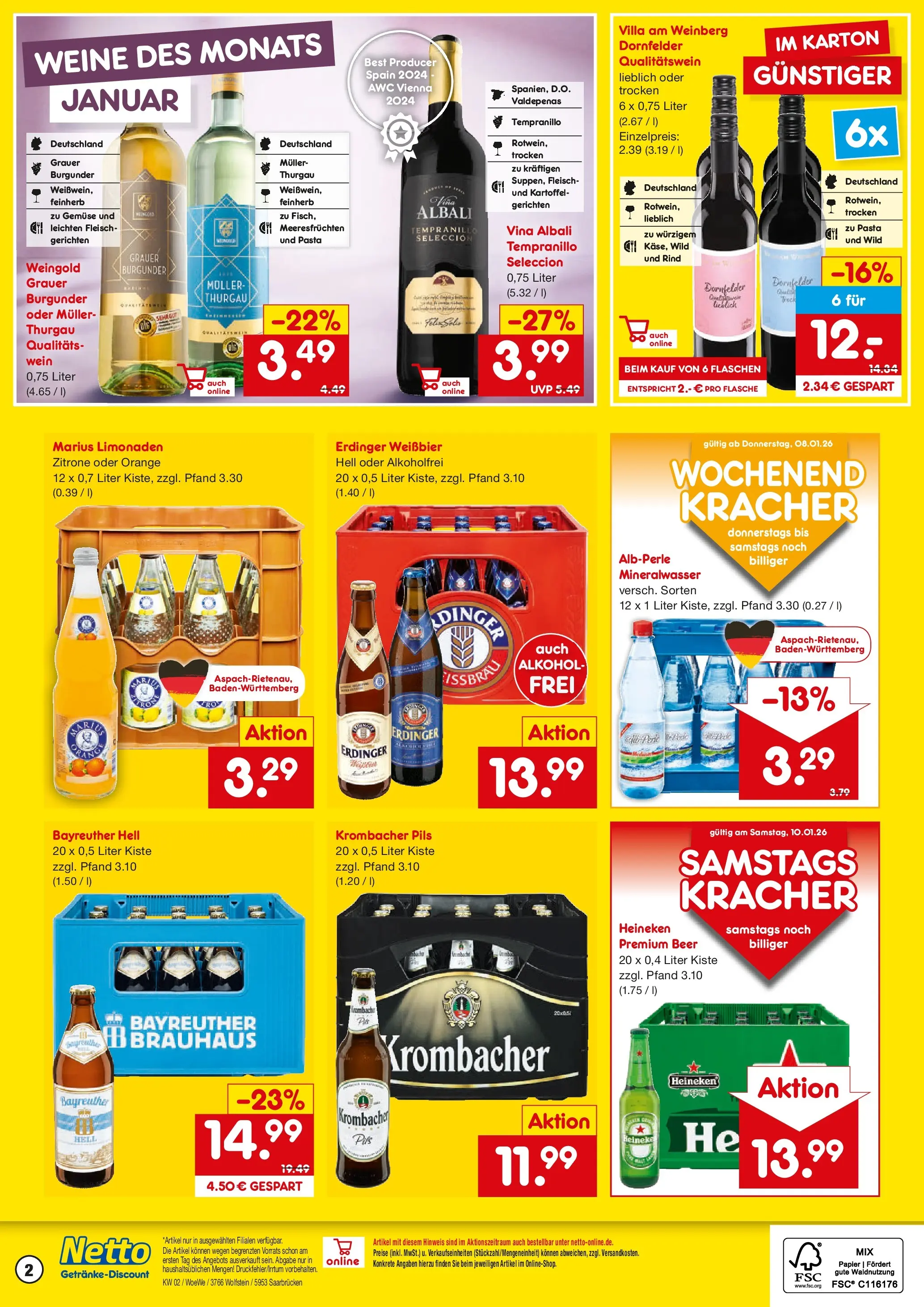 Netto Marken-Discount prospekt Saarbrücken	 (ab 04.01.2026) » Angebote | Seite: 2 | Produkte: Bayreuther hell, Erdinger, Heineken, Krombacher