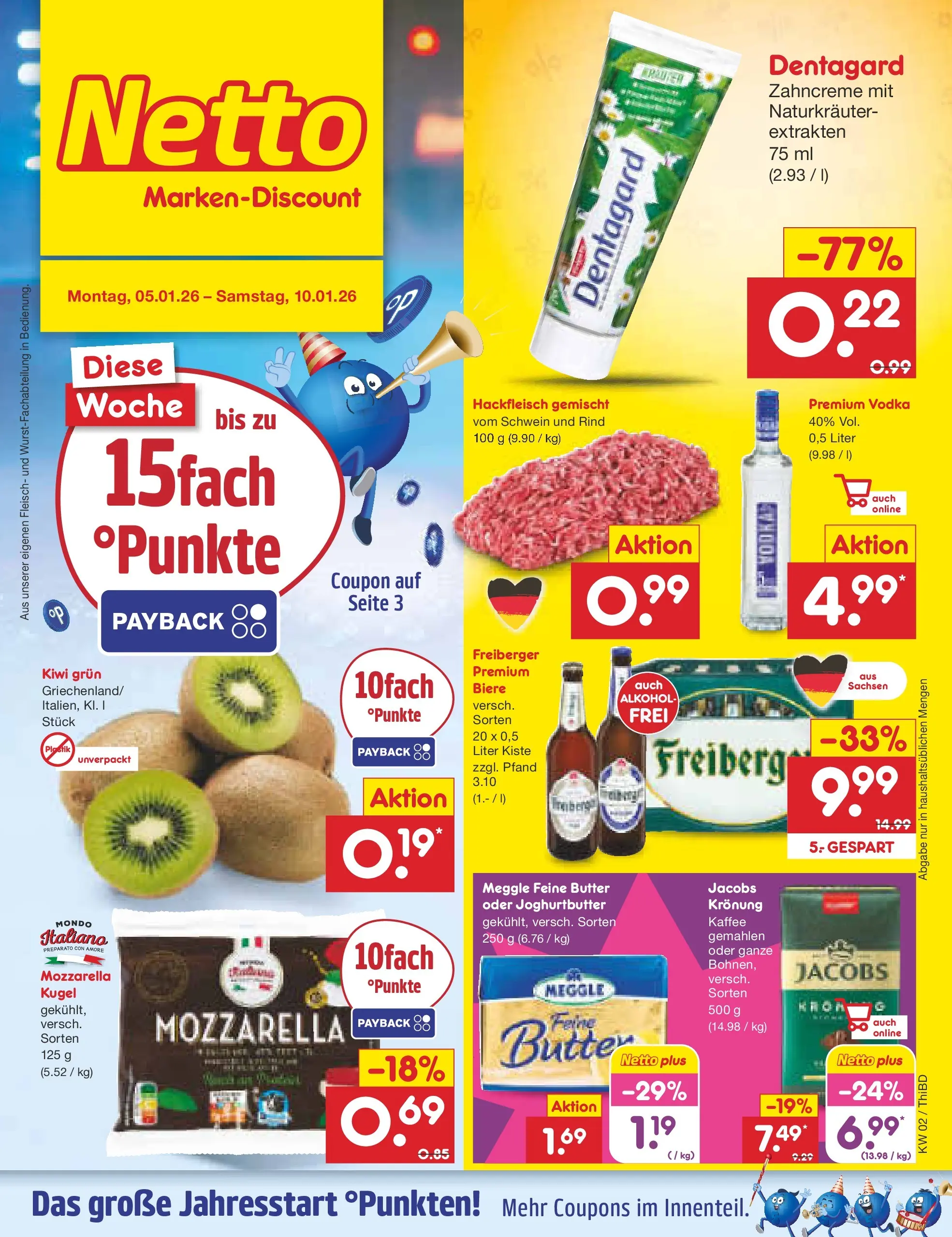 Netto Marken-Discount prospekt Thiendorf	 (ab 04.01.2026) » Angebote | Seite: 1 | Produkte: Kaffee, Kiwi, Fleisch, Hackfleisch