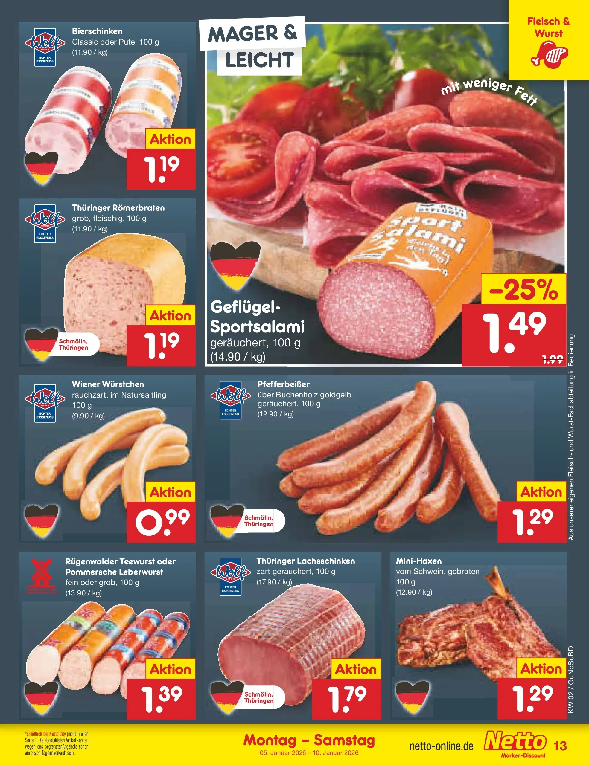 Netto Marken-Discount prospekt Augustusburg	 (ab 04.01.2026) » Angebote | Seite: 13 | Produkte: Wiener wurstchen, Wurst, Fleisch